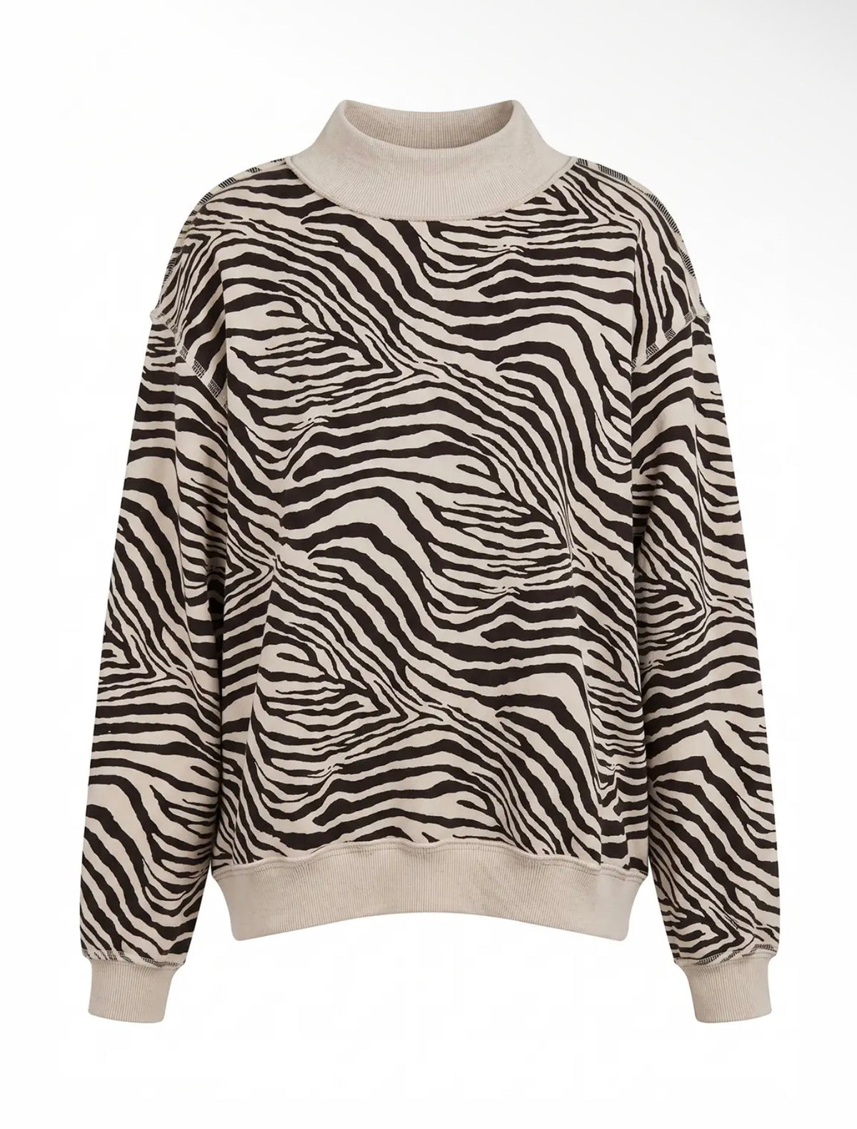 Zebra Print Mock Neck Sweatshirt - Black/Stone