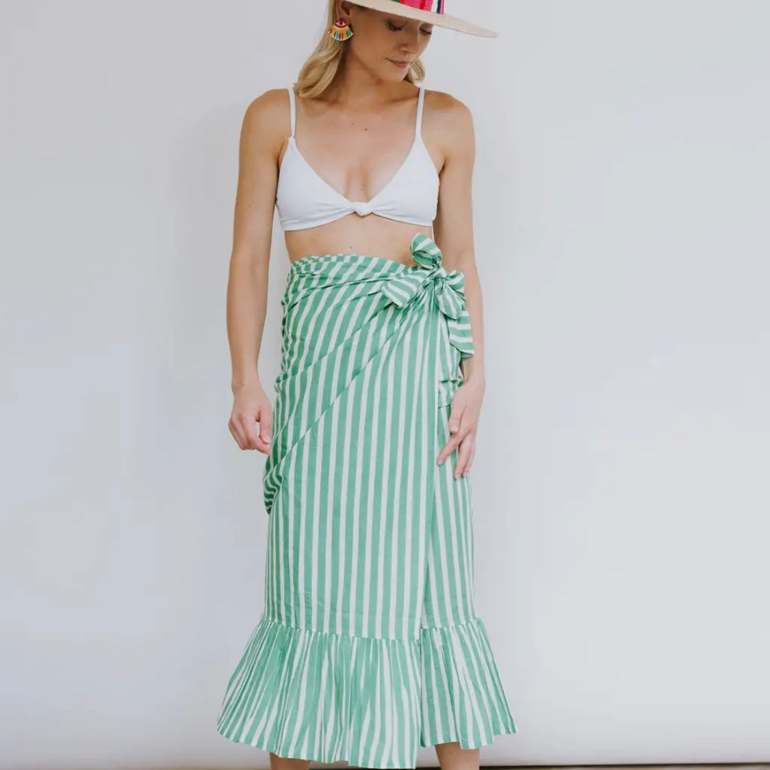 Green & White Stripe Sarong-Sunshine Tienda