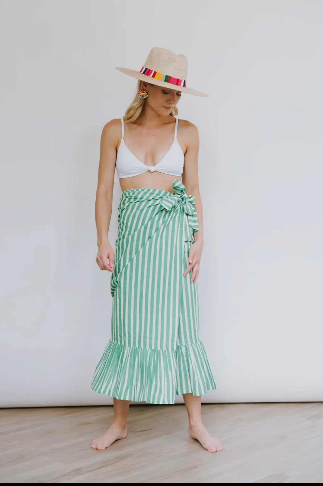 Green & White Stripe Sarong-Sunshine Tienda