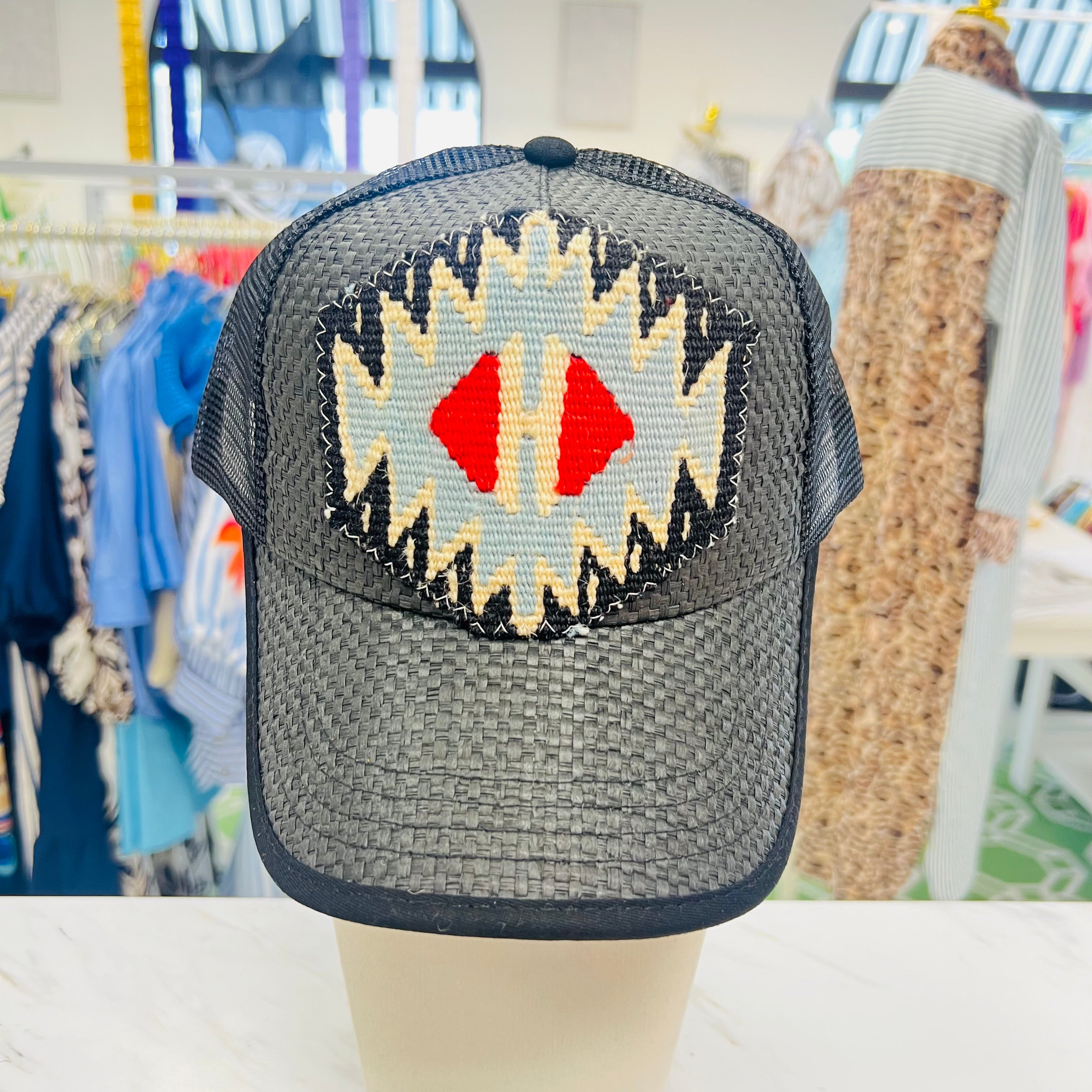 ORIJINAL Straw Hat in Black - Red/Light Blue/Black