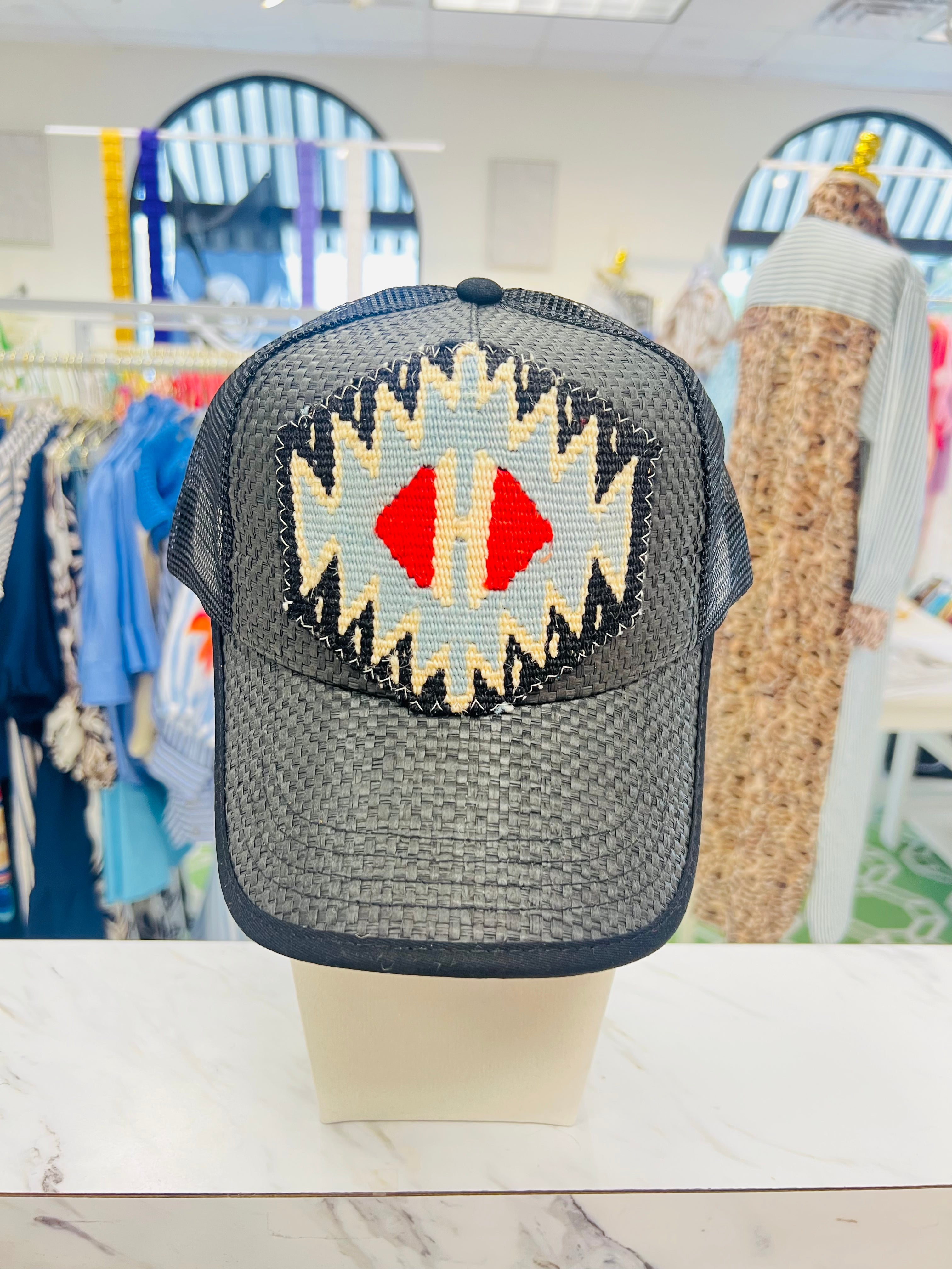 ORIJINAL Straw Hat in Black - Red/Light Blue/Black
