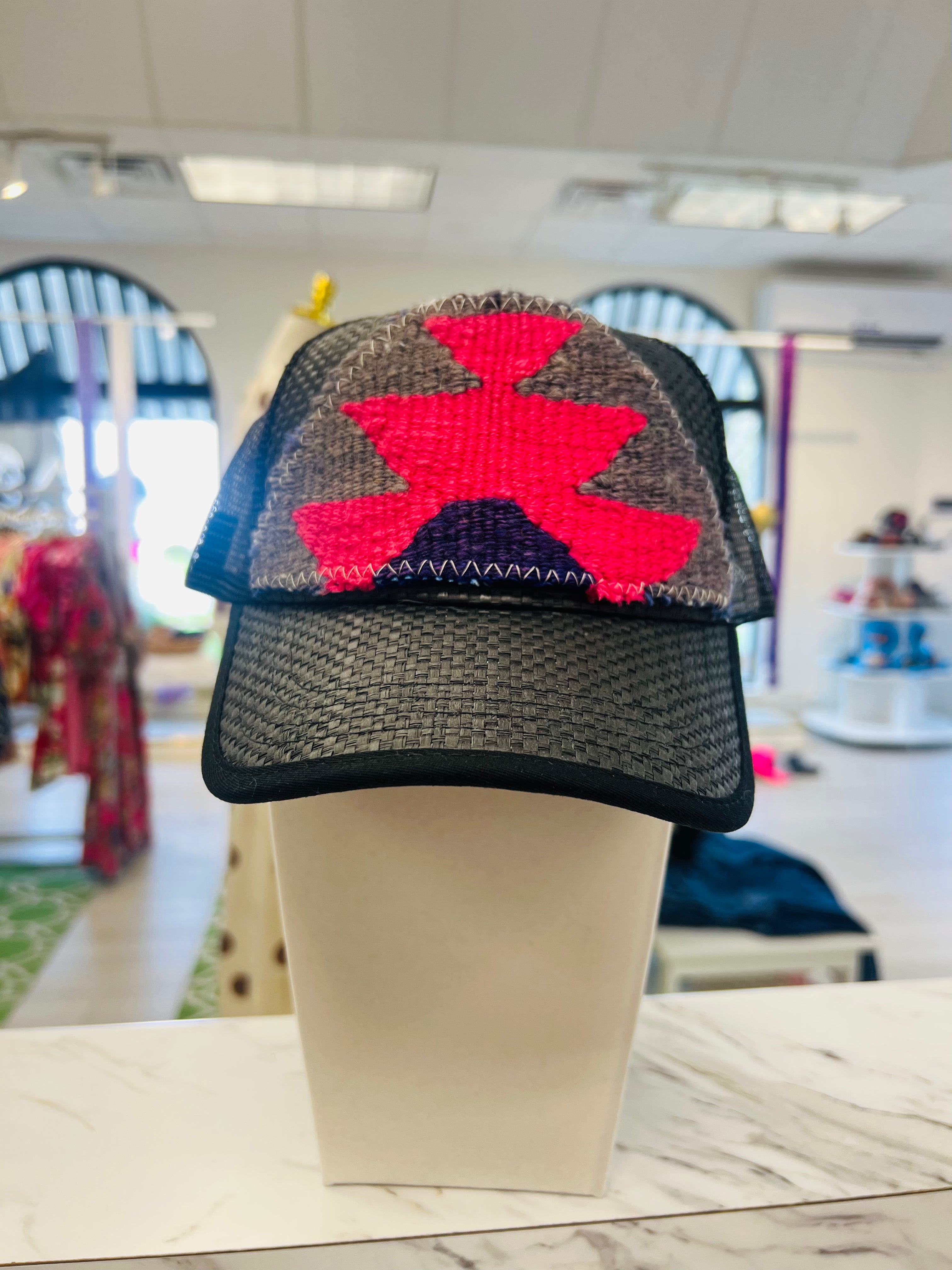 ORIJINAL Straw Trucker Hat in Black - Grey/Pink/Purple