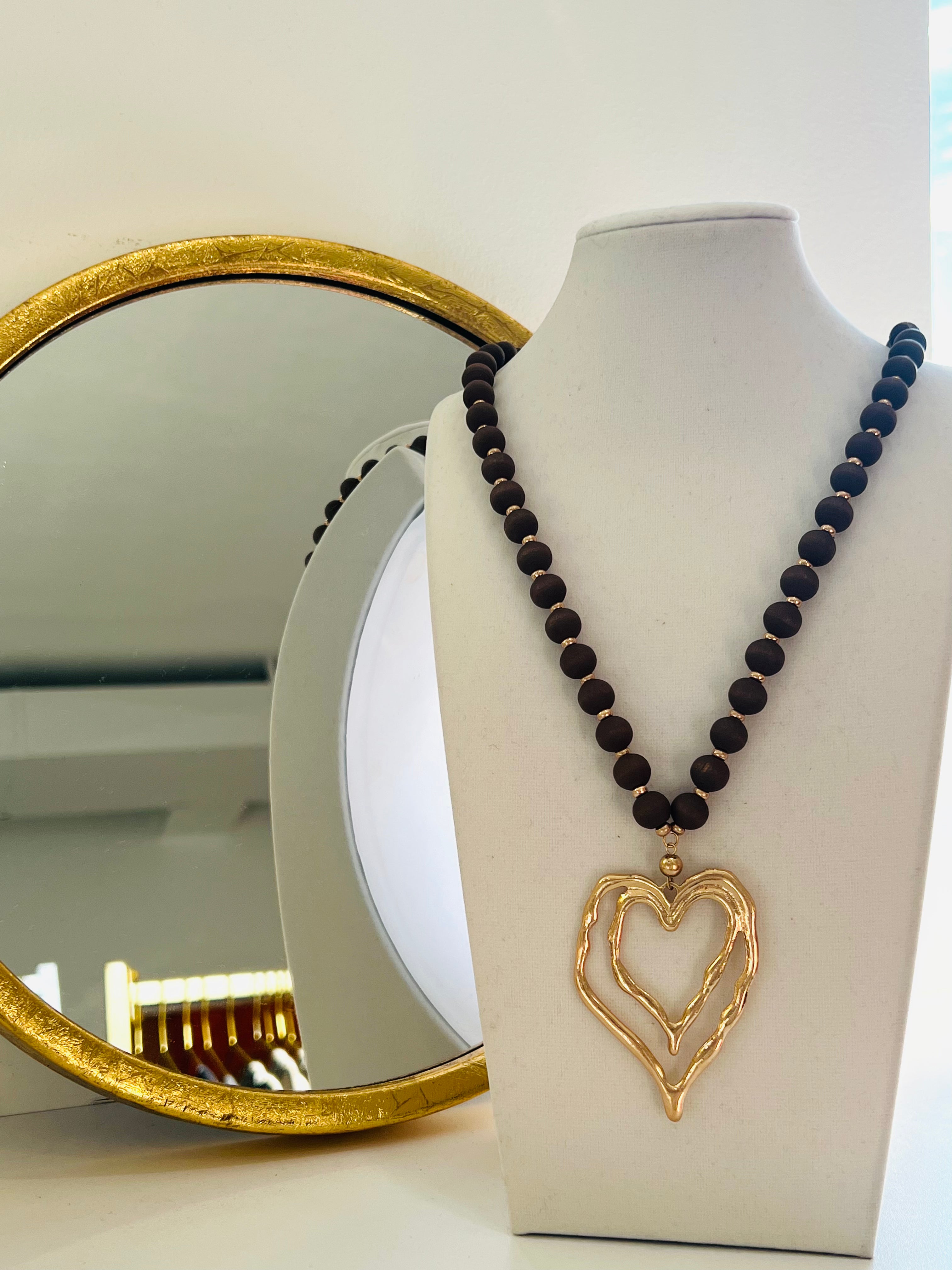 Wooden Beaded Heart Necklace