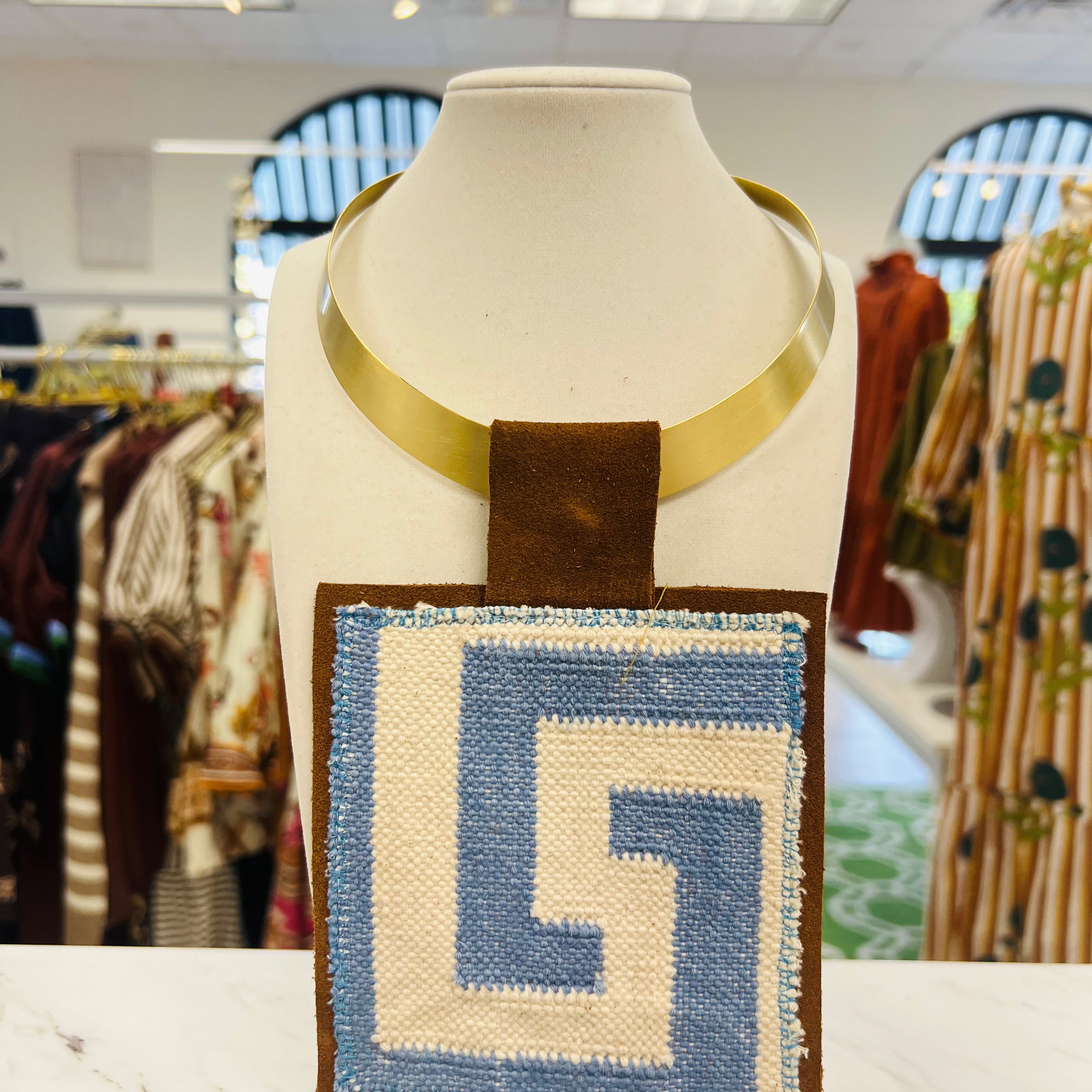 ORIJINAL Brass Pendant Necklace - Baby Blue/White Patch