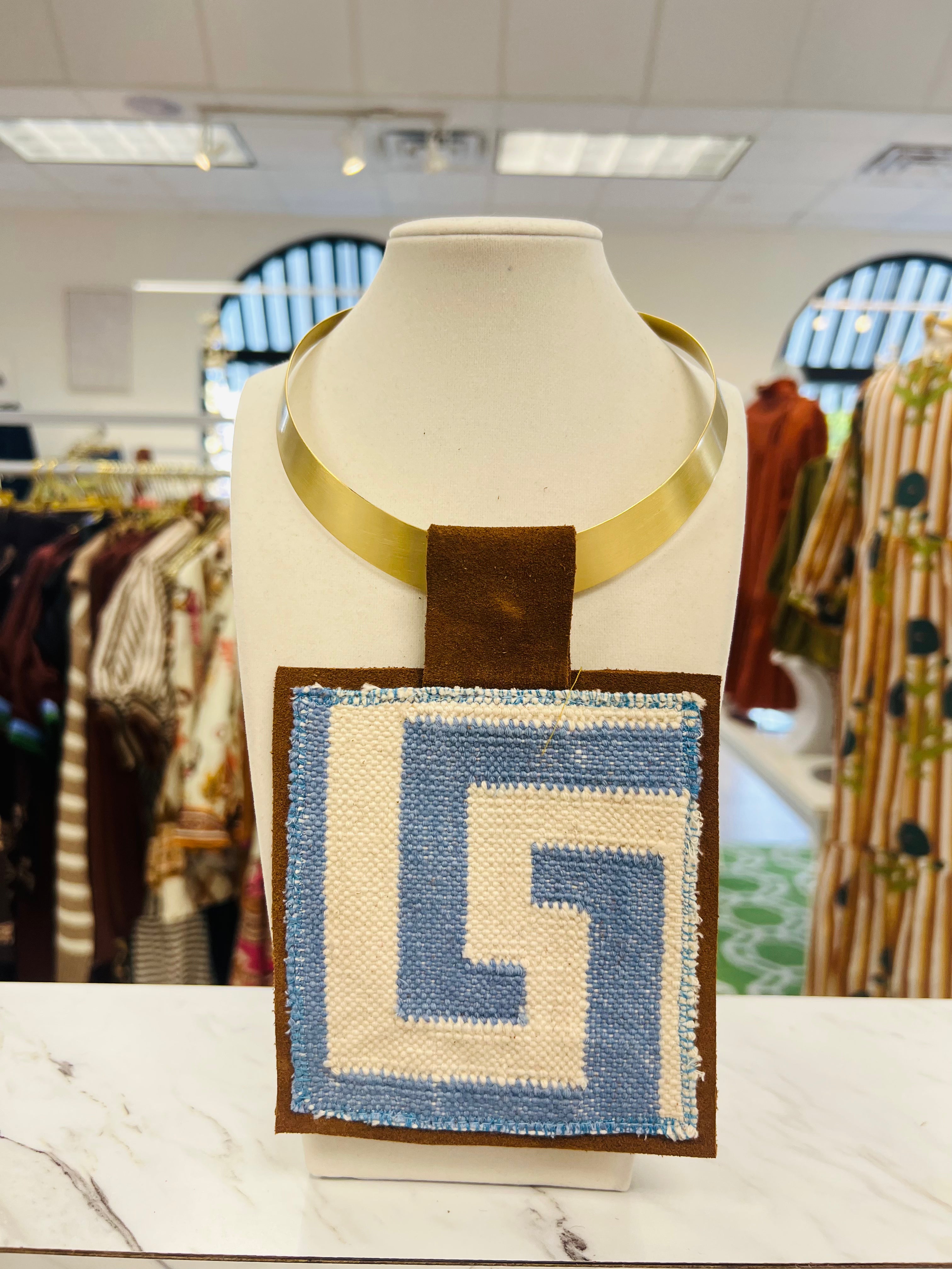 ORIJINAL Brass Pendant Necklace - Baby Blue/White Patch