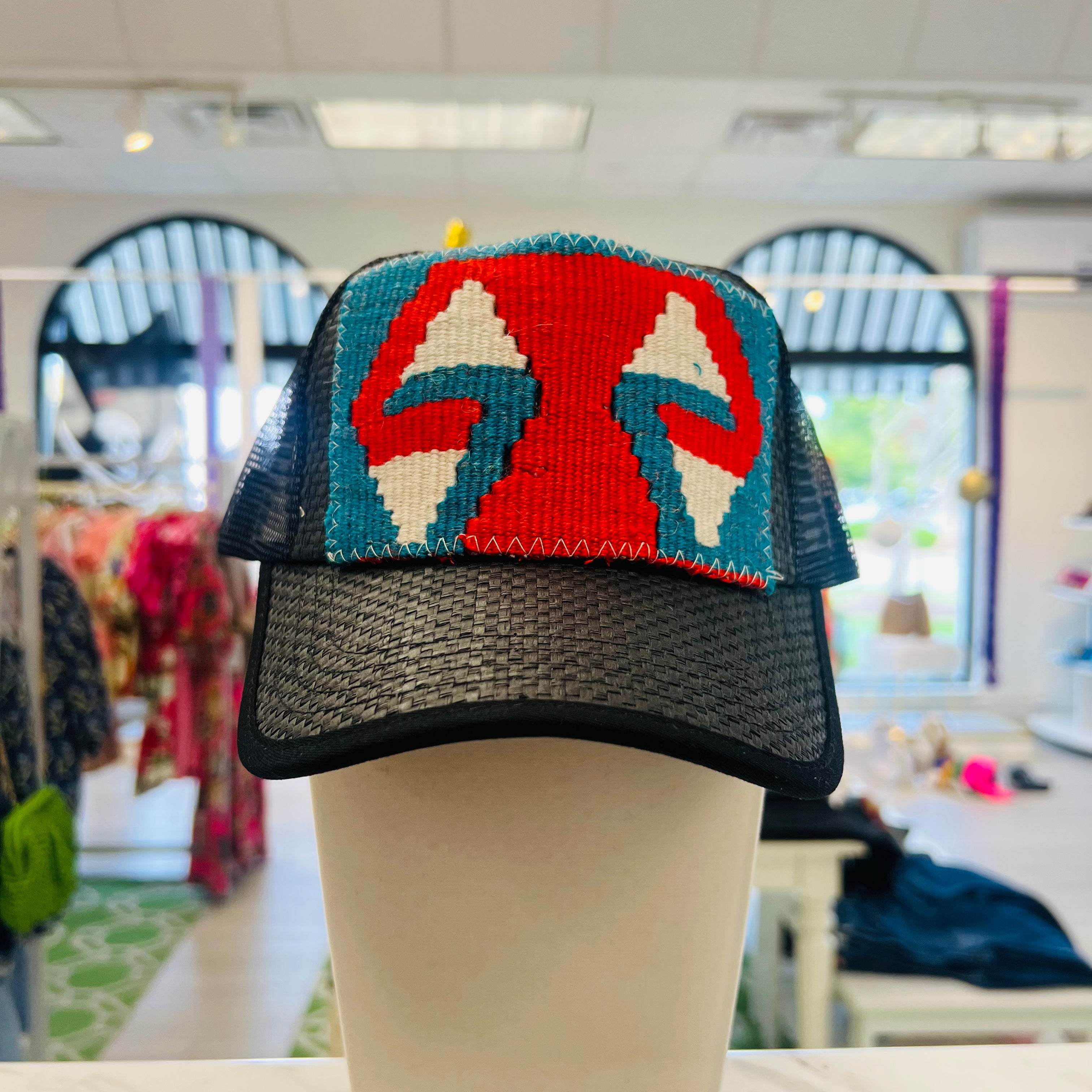 ORIJINAL Straw Trucker Hat in Black -  Red/White/Blue