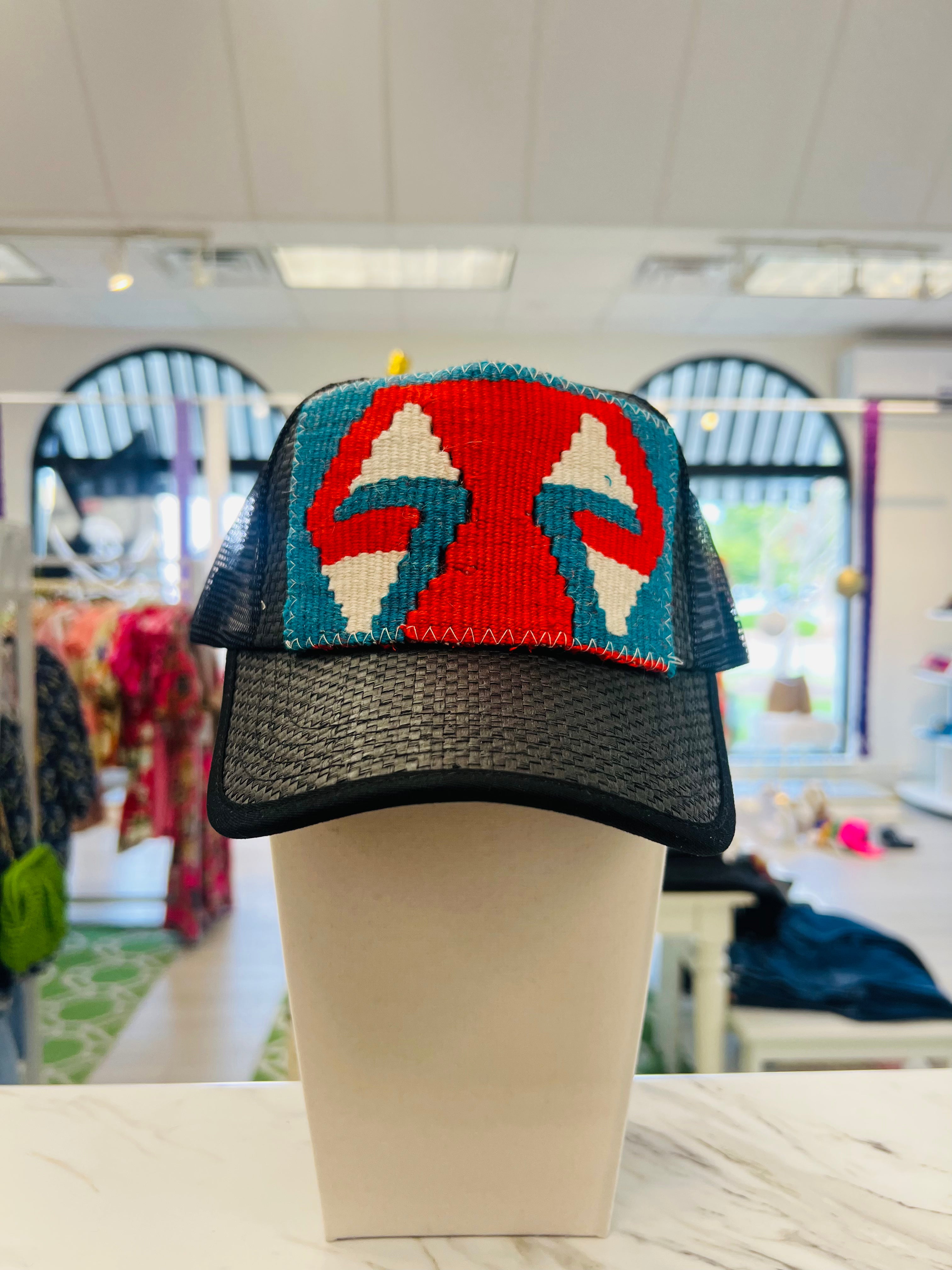 ORIJINAL Straw Trucker Hat in Black -  Red/White/Blue