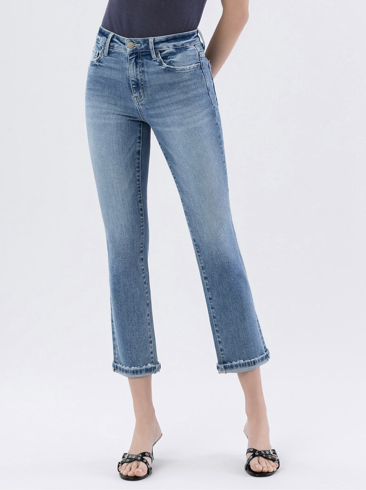 High Rise Cuffed Slim Straight Denim by Lovervet