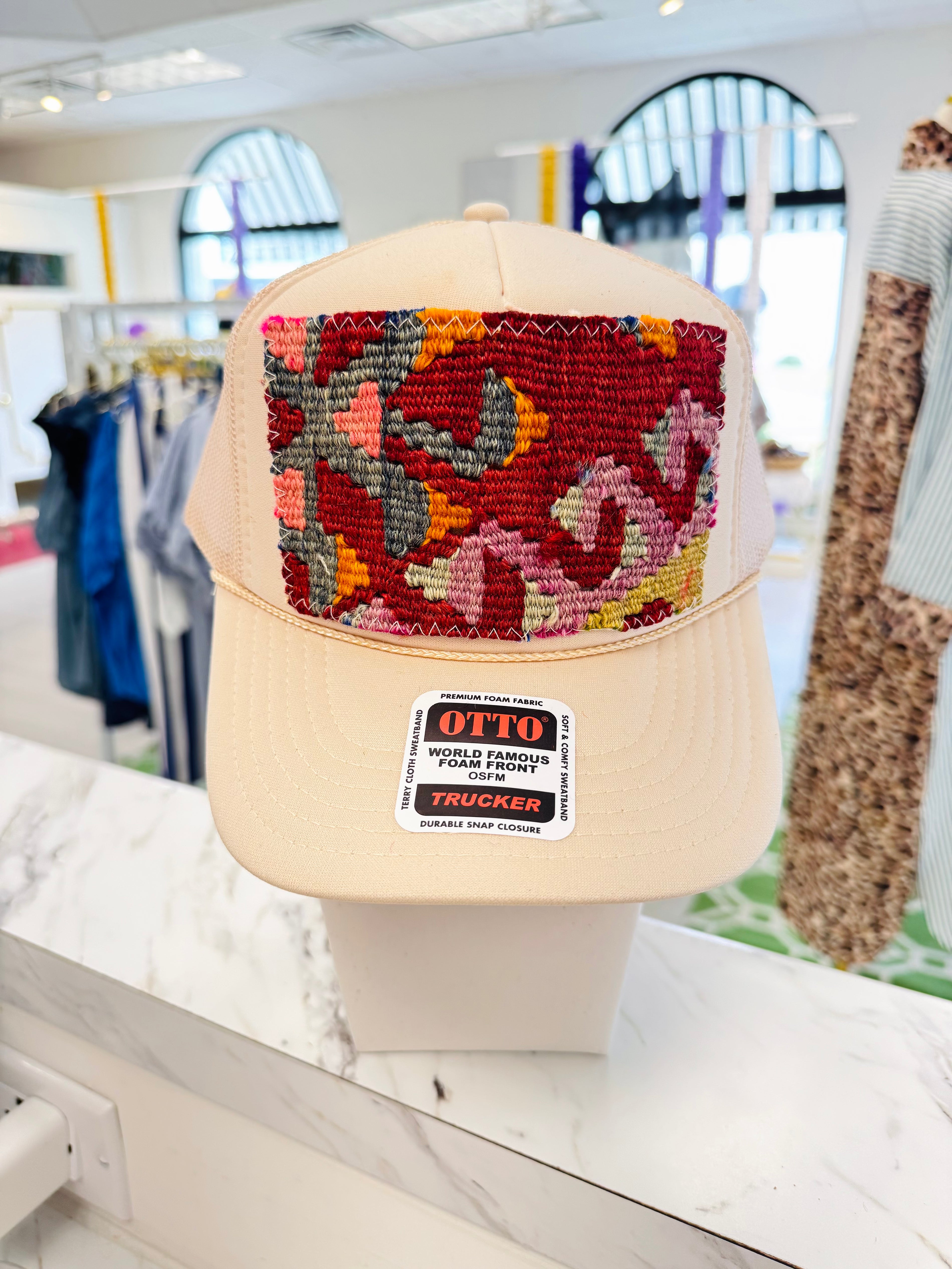 ORIJINAL Trucker Hat in Cream - Maroon/Purple/Orange/Teal Patch