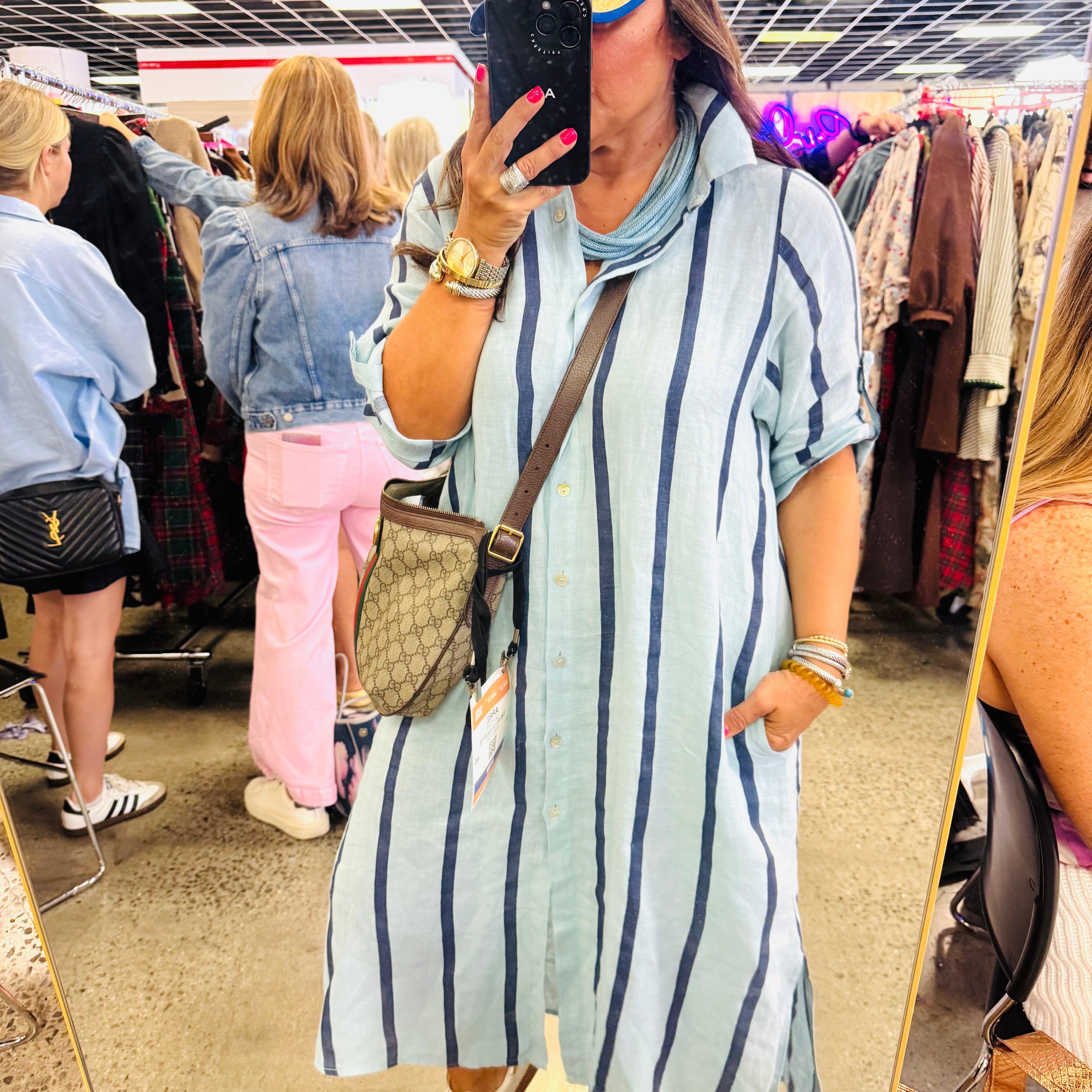 Coastal Chic Linen Dress in Sky/Navy