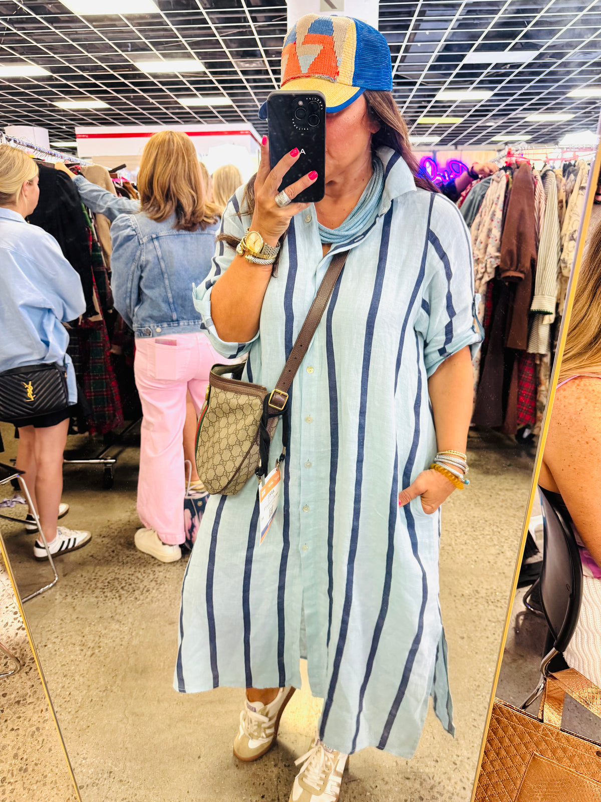 Coastal Chic Linen Dress in Sky/Navy