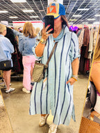 Coastal Chic Linen Dress in Sky/Navy