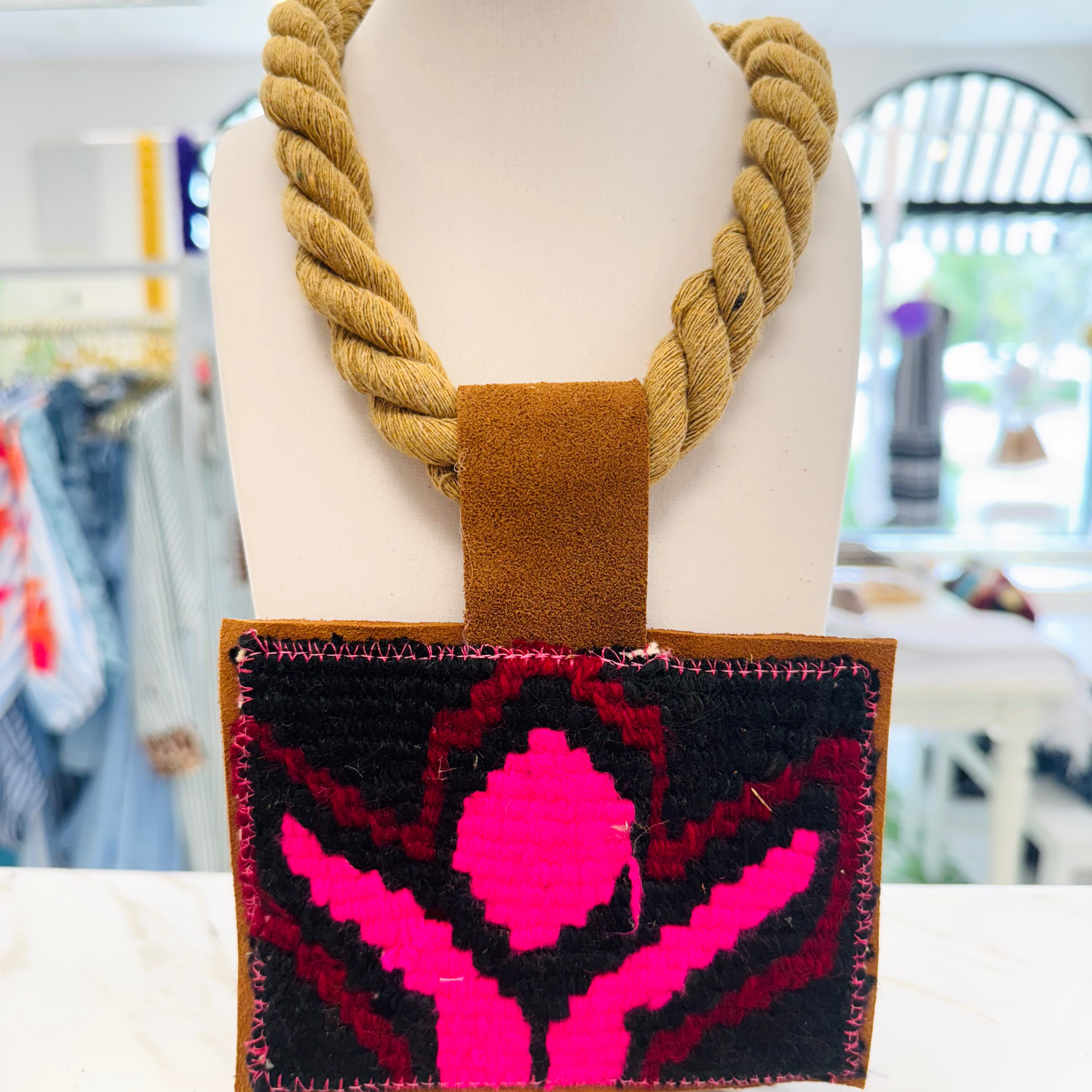 ORIJINAL Rope Pendant Necklace - Pink/Black Patch