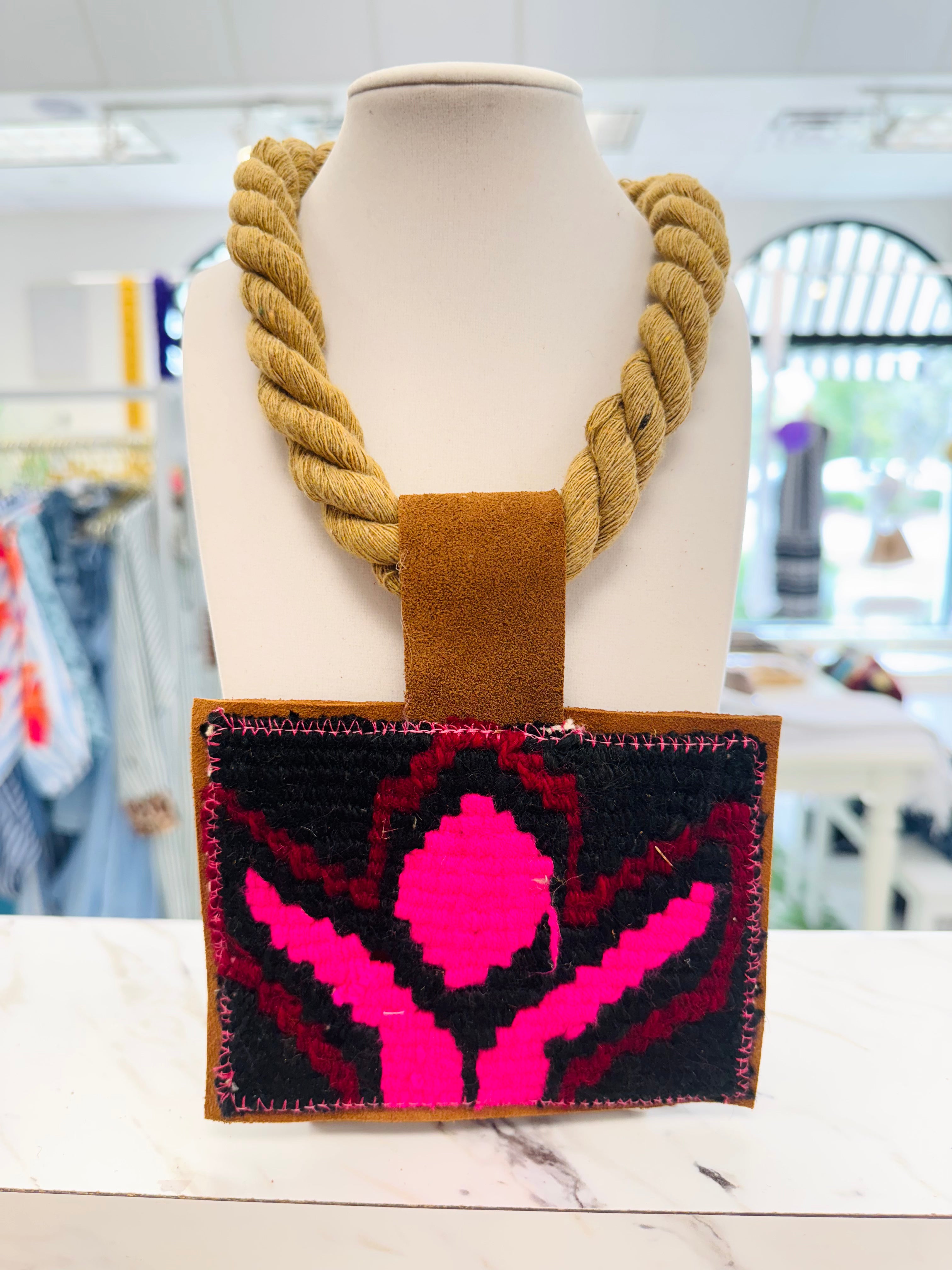ORIJINAL Rope Pendant Necklace - Pink/Black Patch