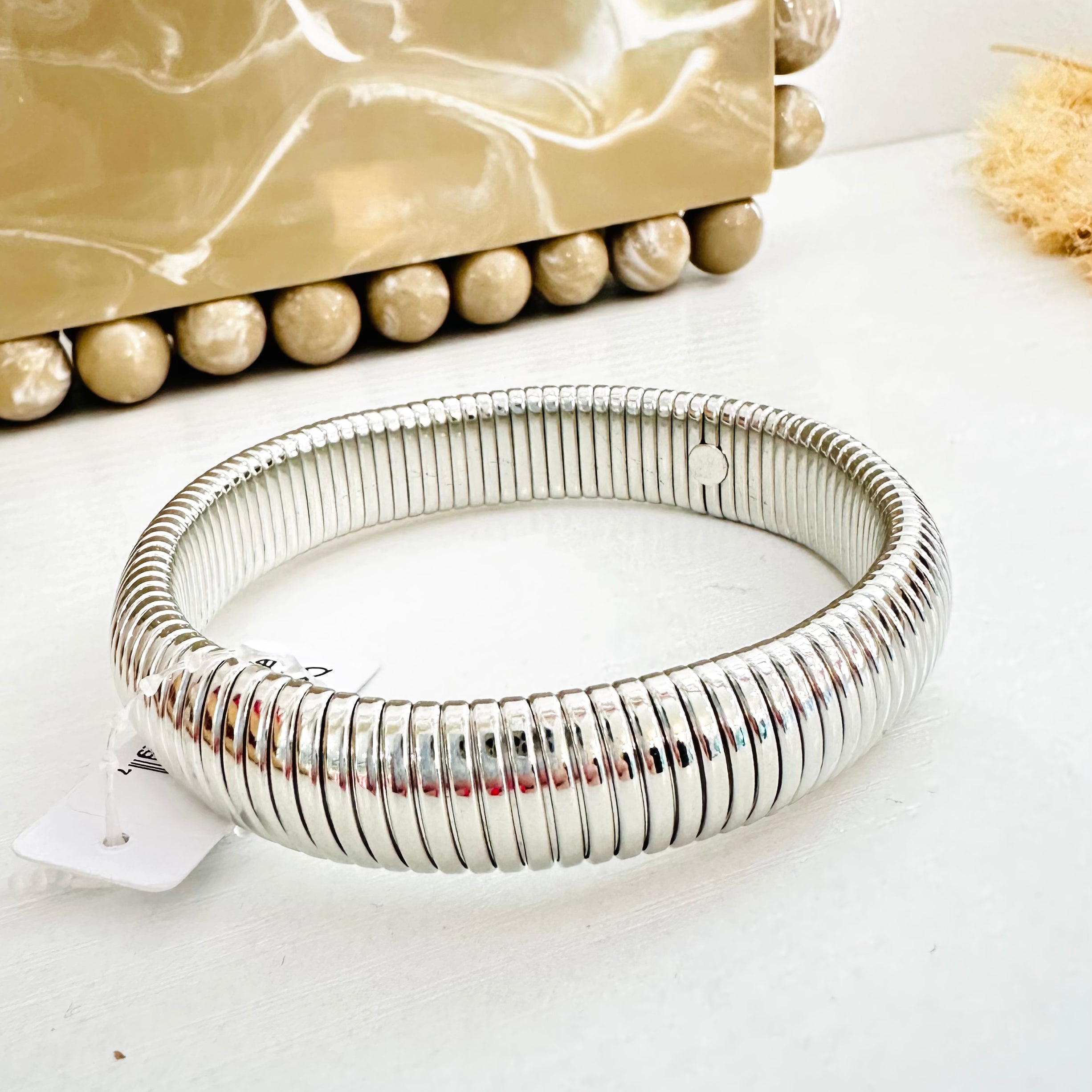Large Stretch Snake Bangle - Silver