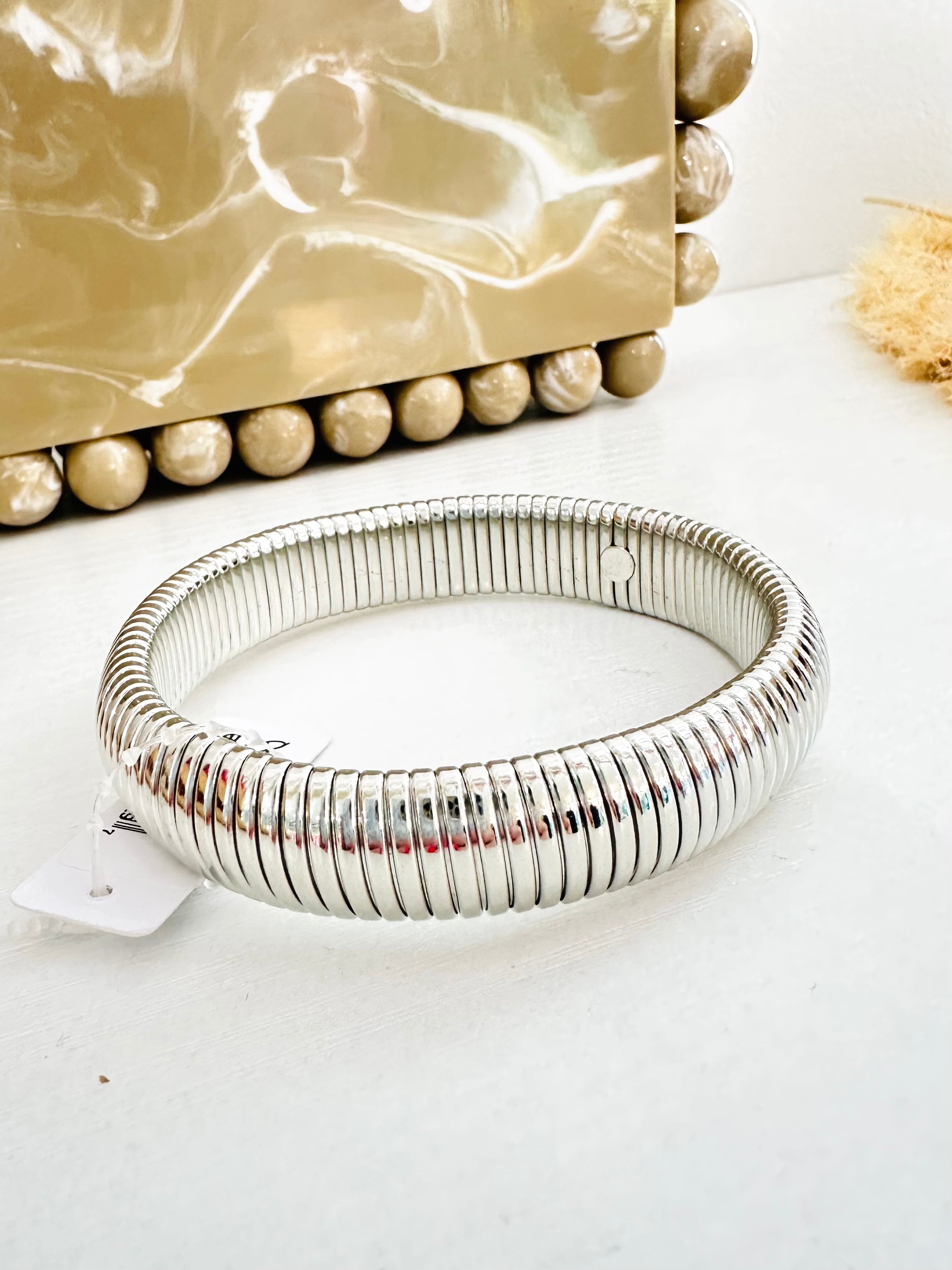 Large Stretch Snake Bangle - Silver