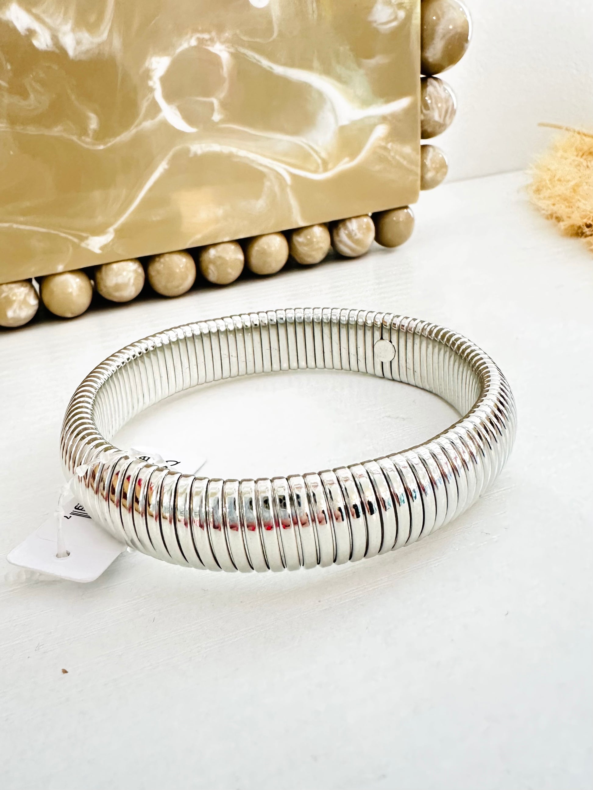 Large Stretch Snake Bangle - Silver
