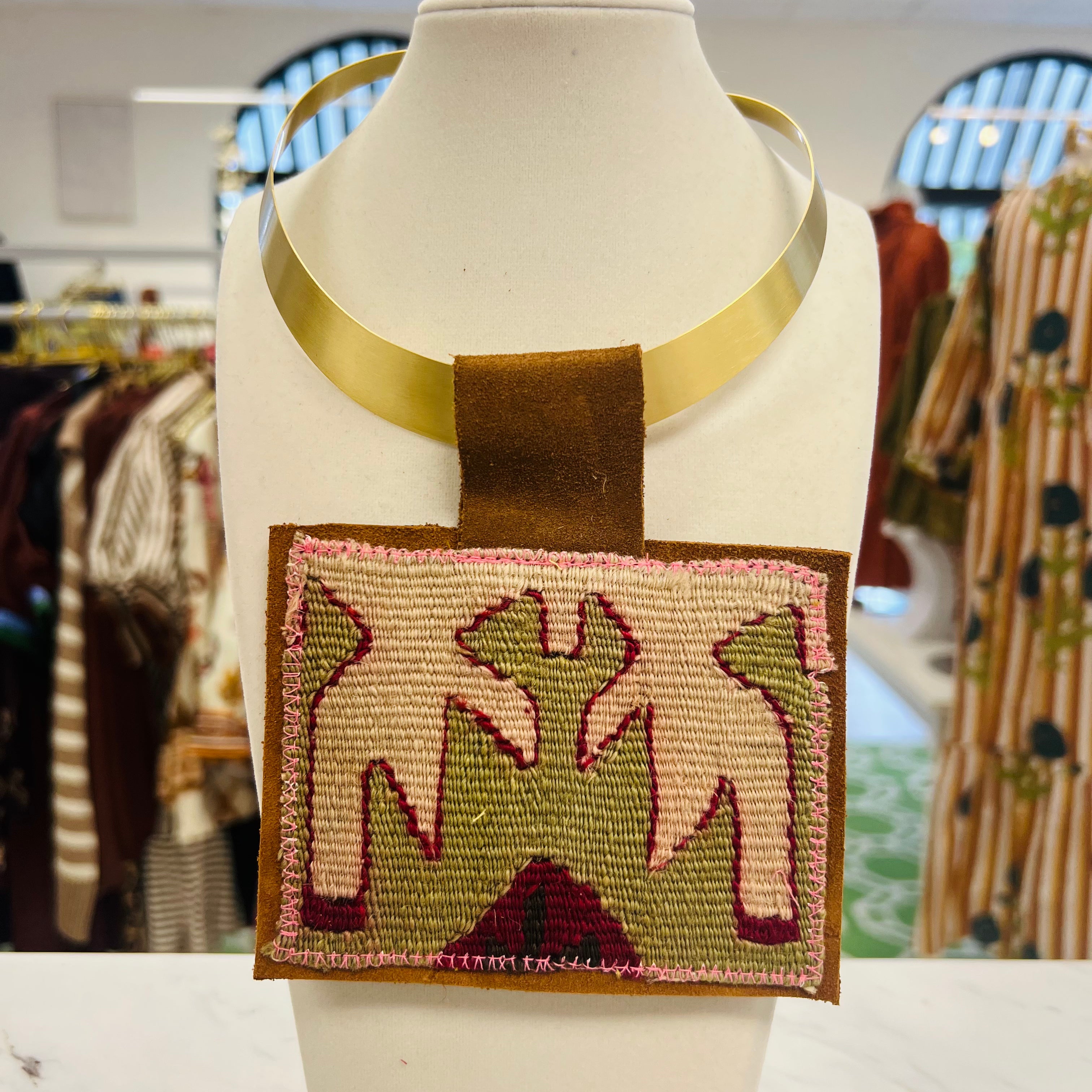 ORIJINAL Brass Pendant Necklace - Green/Fuchsia/White Patch