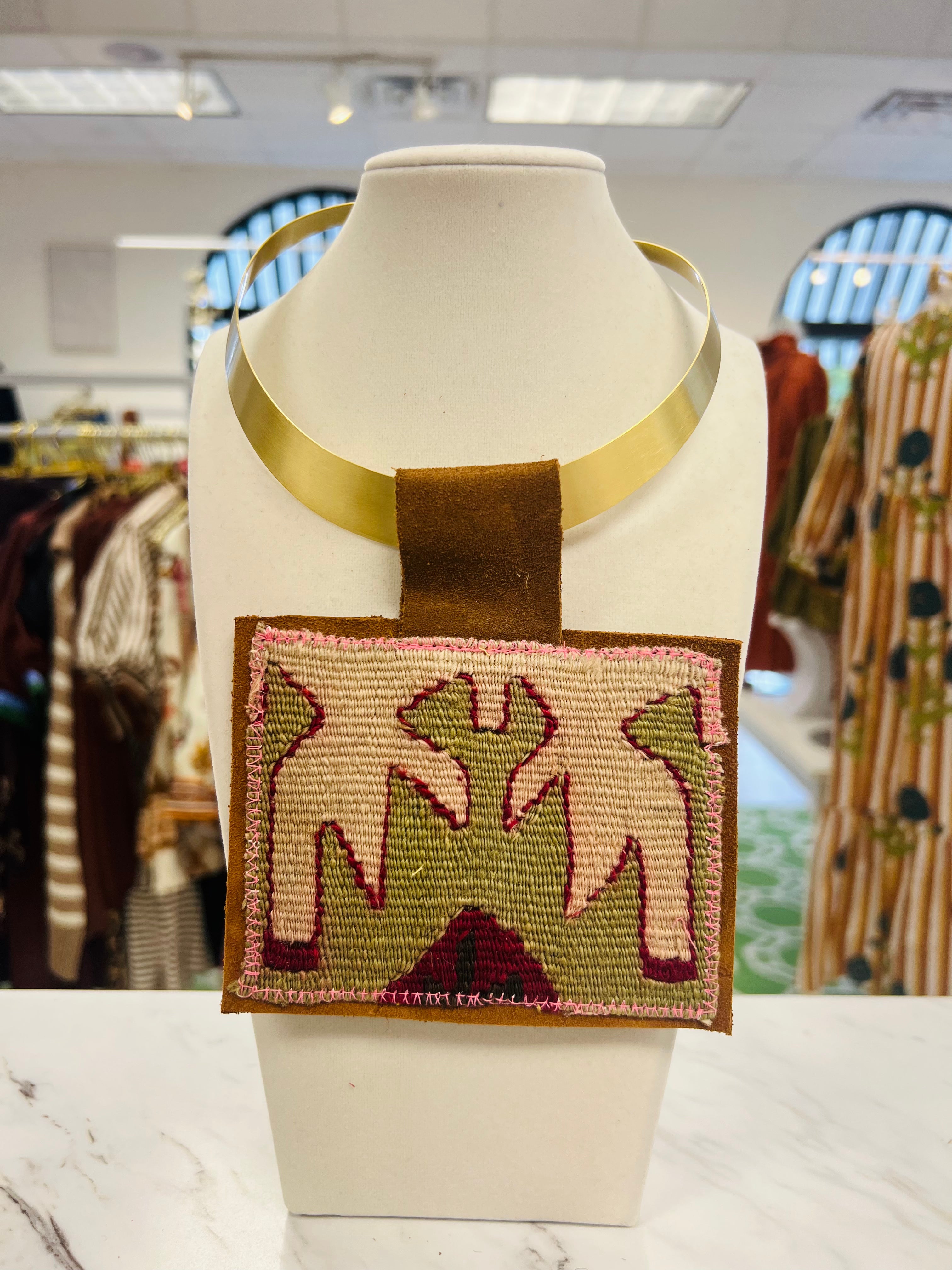 ORIJINAL Brass Pendant Necklace - Green/Fuchsia/White Patch