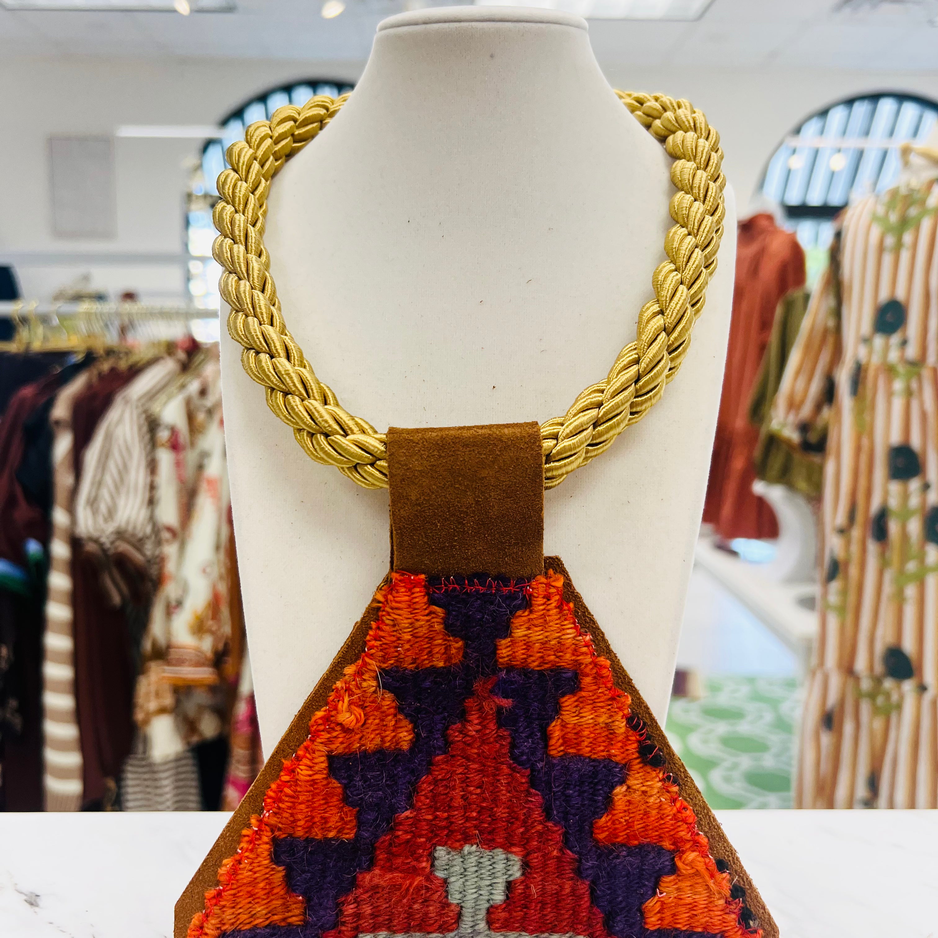 ORIJINAL Gold Rope Pendant Necklace - Orange/Purple/Red Patch