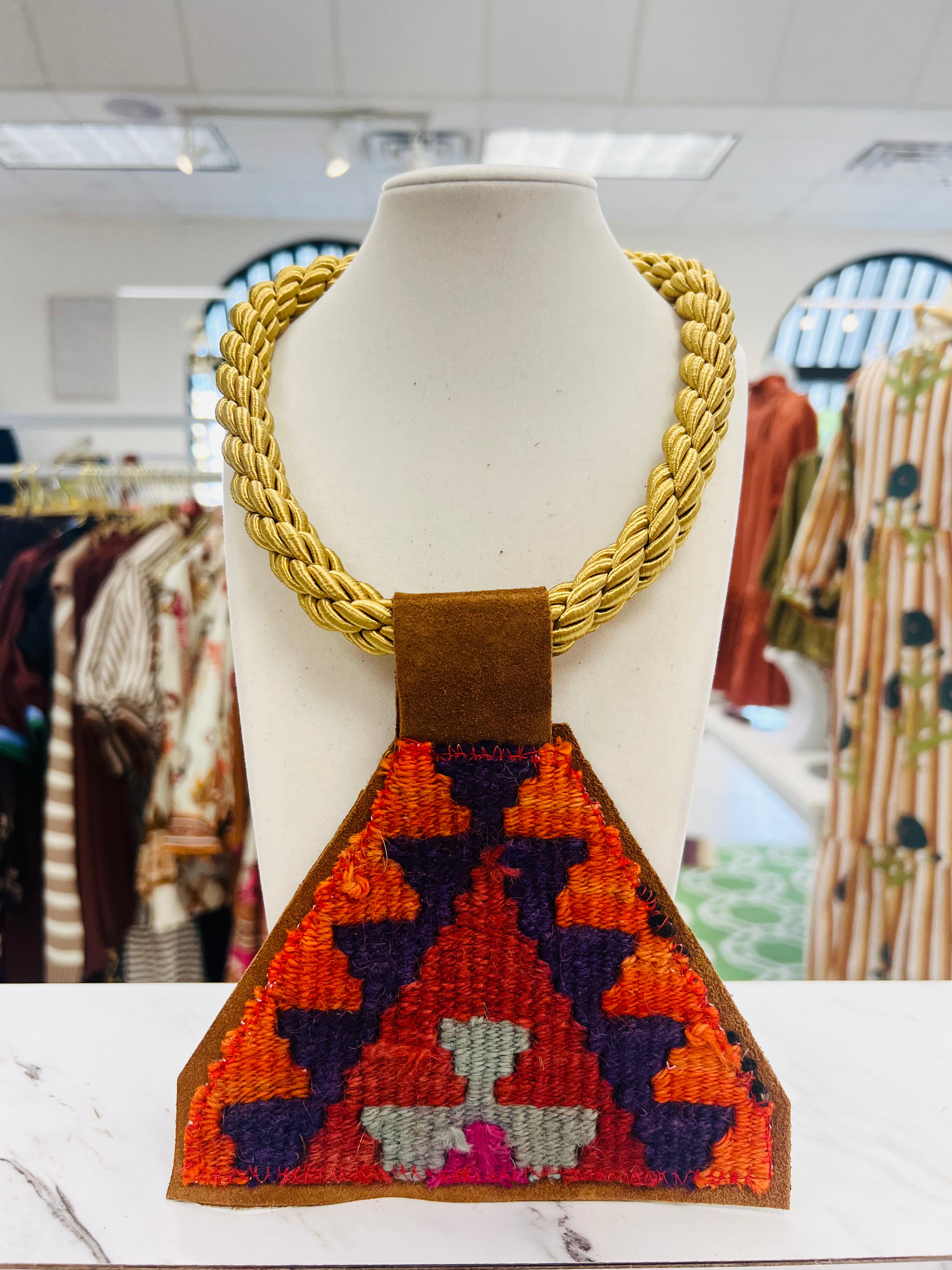 ORIJINAL Gold Rope Pendant Necklace - Orange/Purple/Red Patch