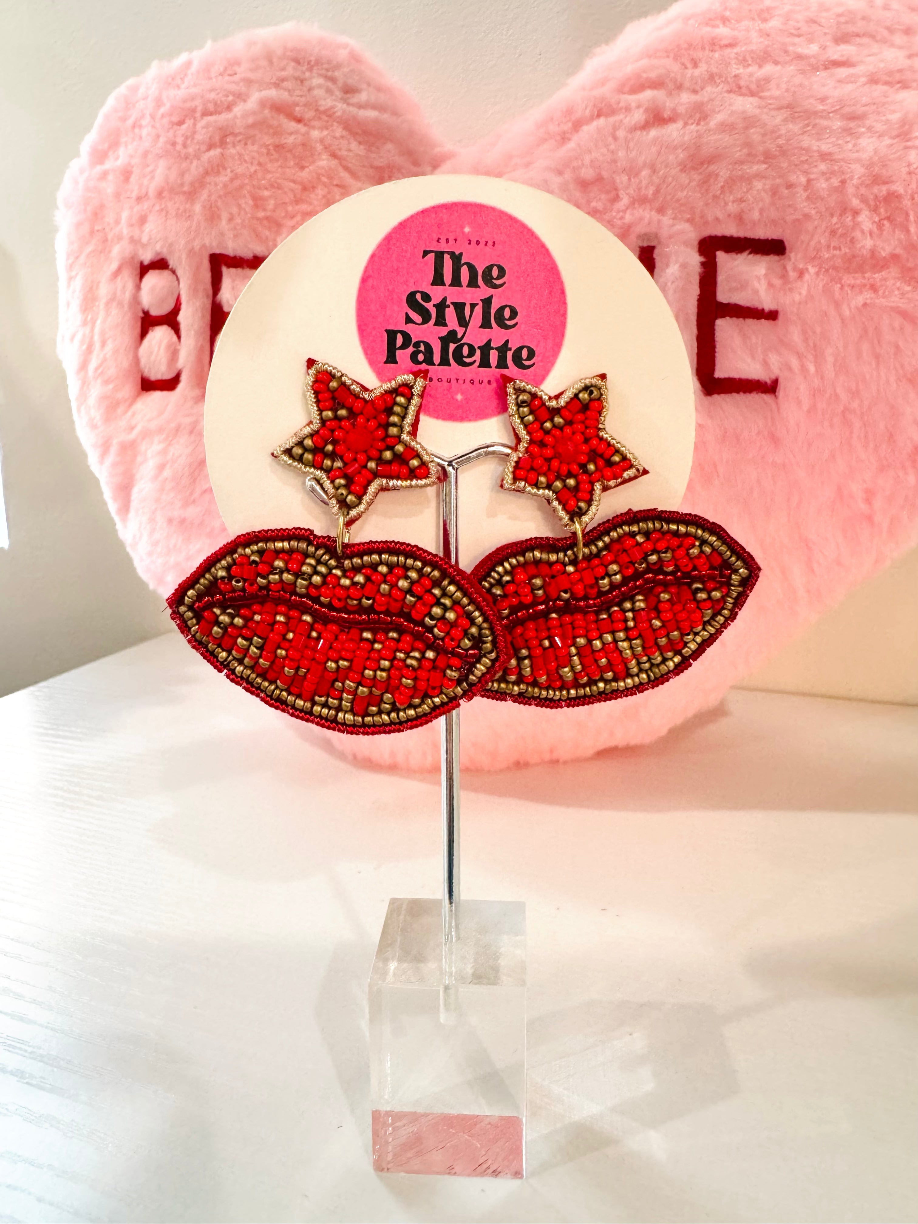 Ruby Red Lip Earrings