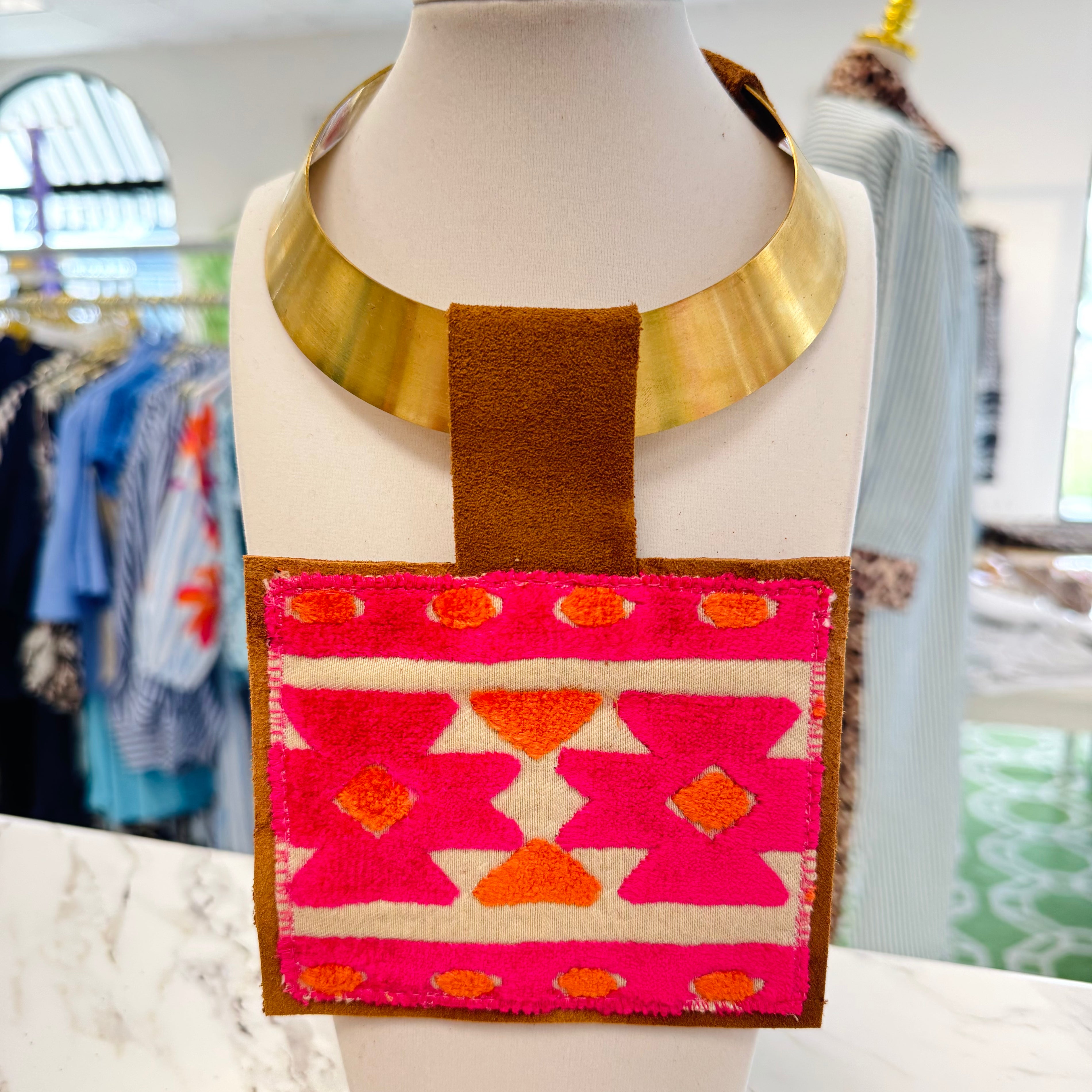 ORIJINAL Brass Pendant Necklace - Pink/Orange Patch