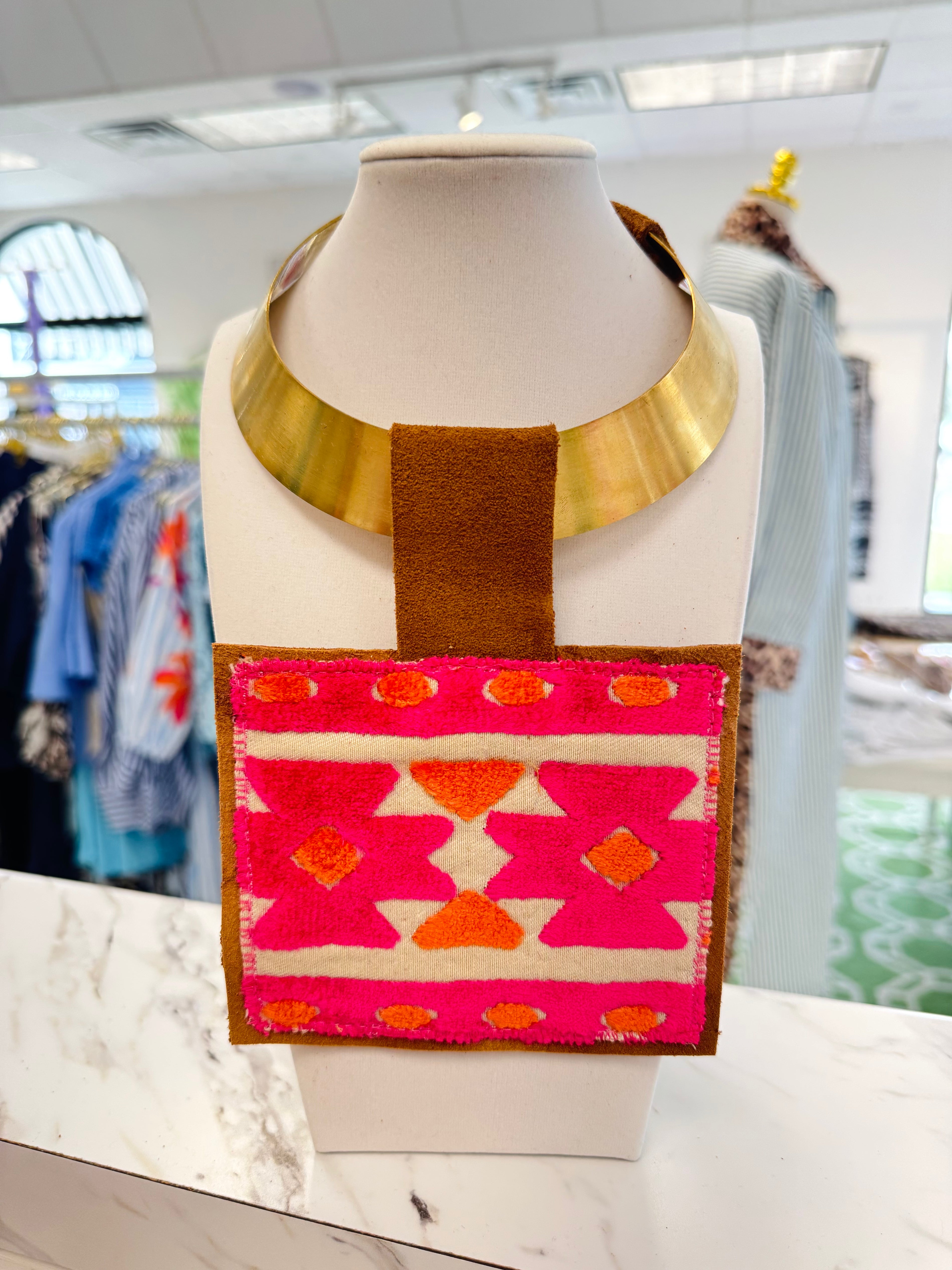 ORIJINAL Brass Pendant Necklace - Pink/Orange Patch