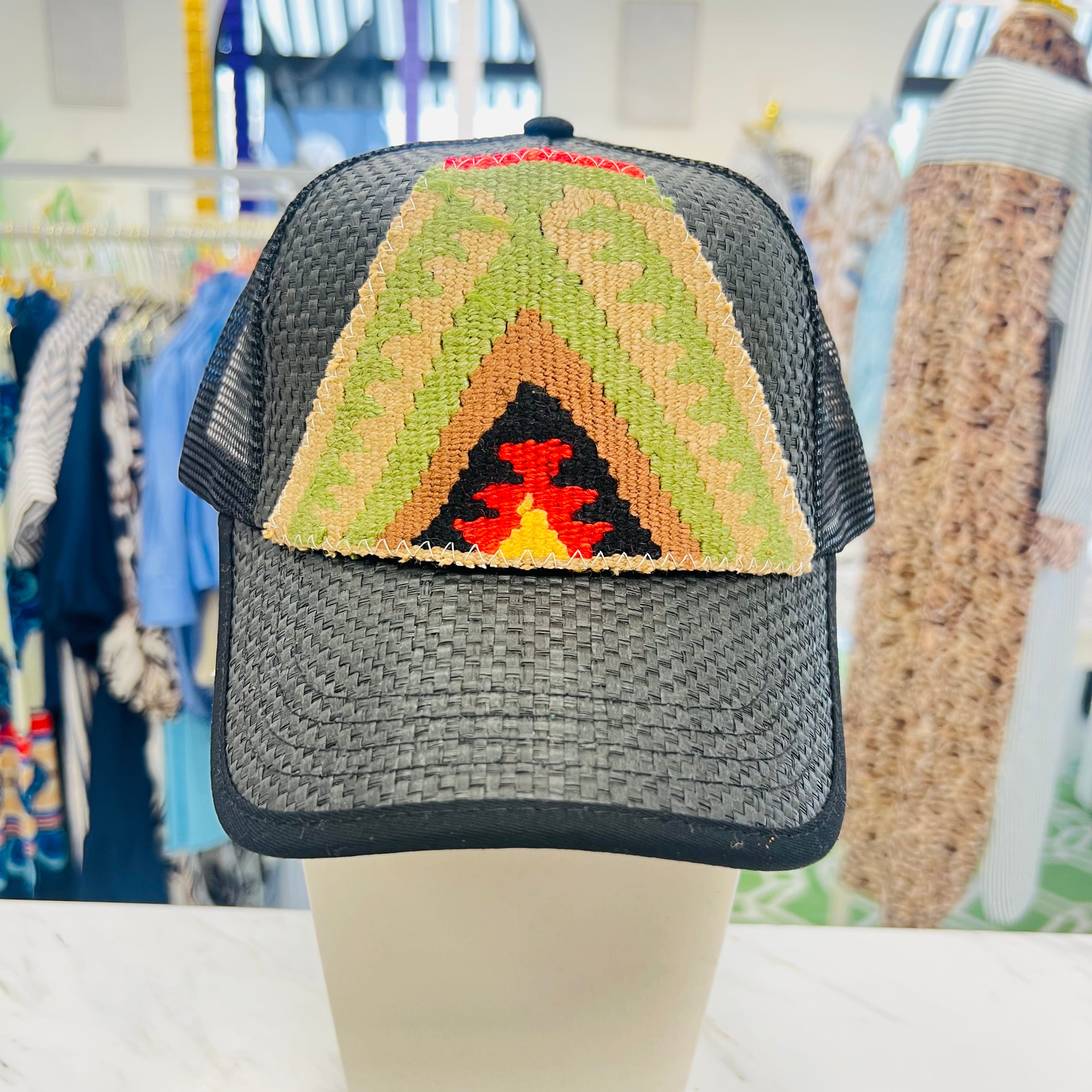 ORIJINAL Straw Trucker Hat in Black -  Tan/Green