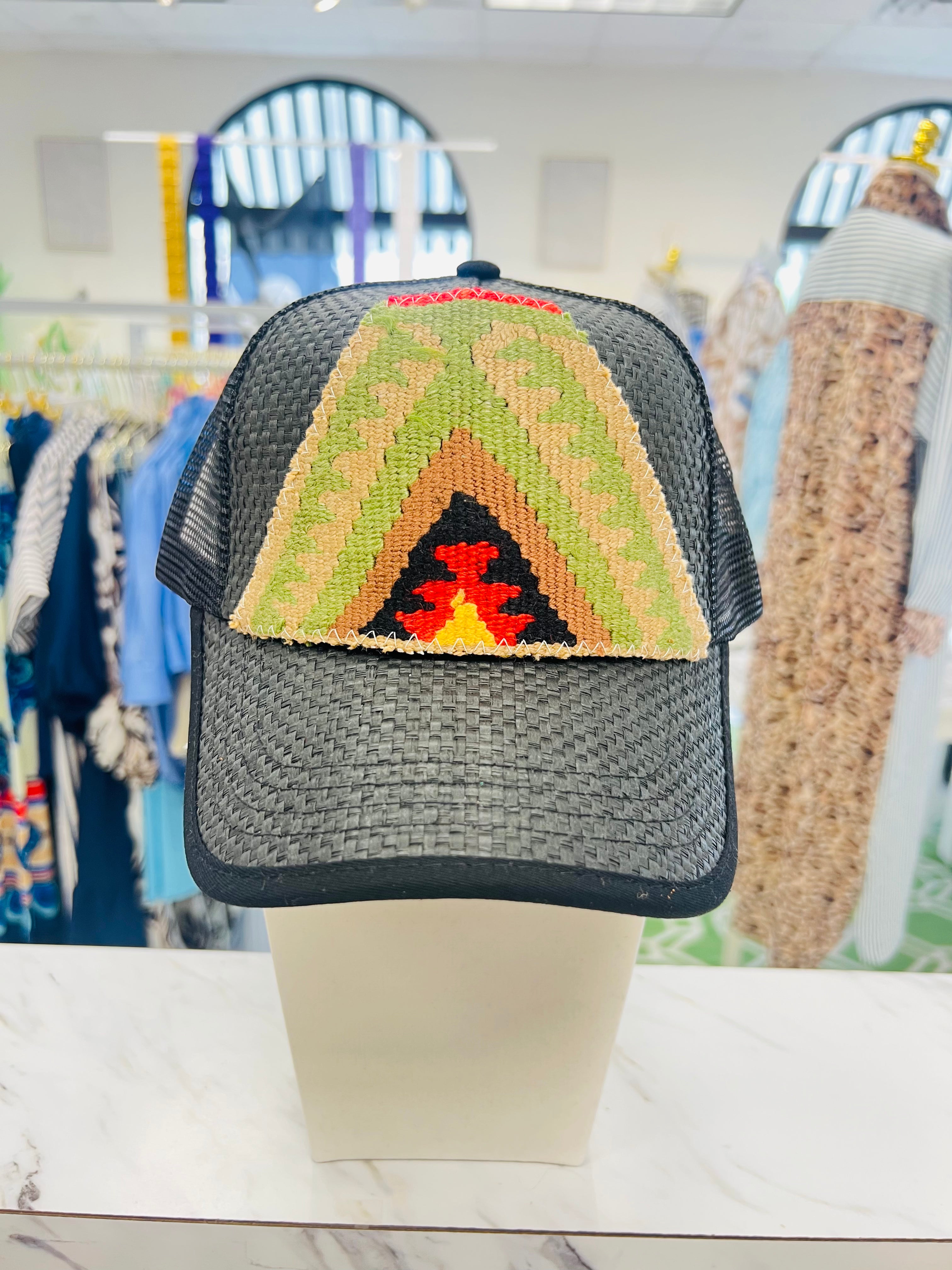 ORIJINAL Straw Trucker Hat in Black -  Tan/Green