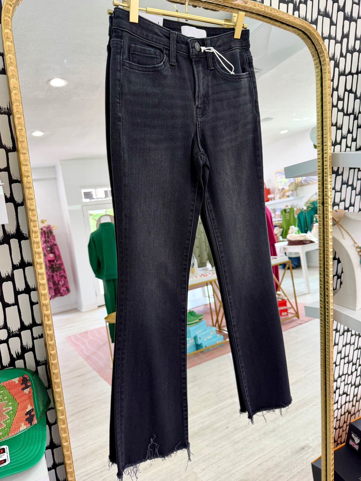High Rise Black Raw Hem Ankle Bootcut Denim by Vervet