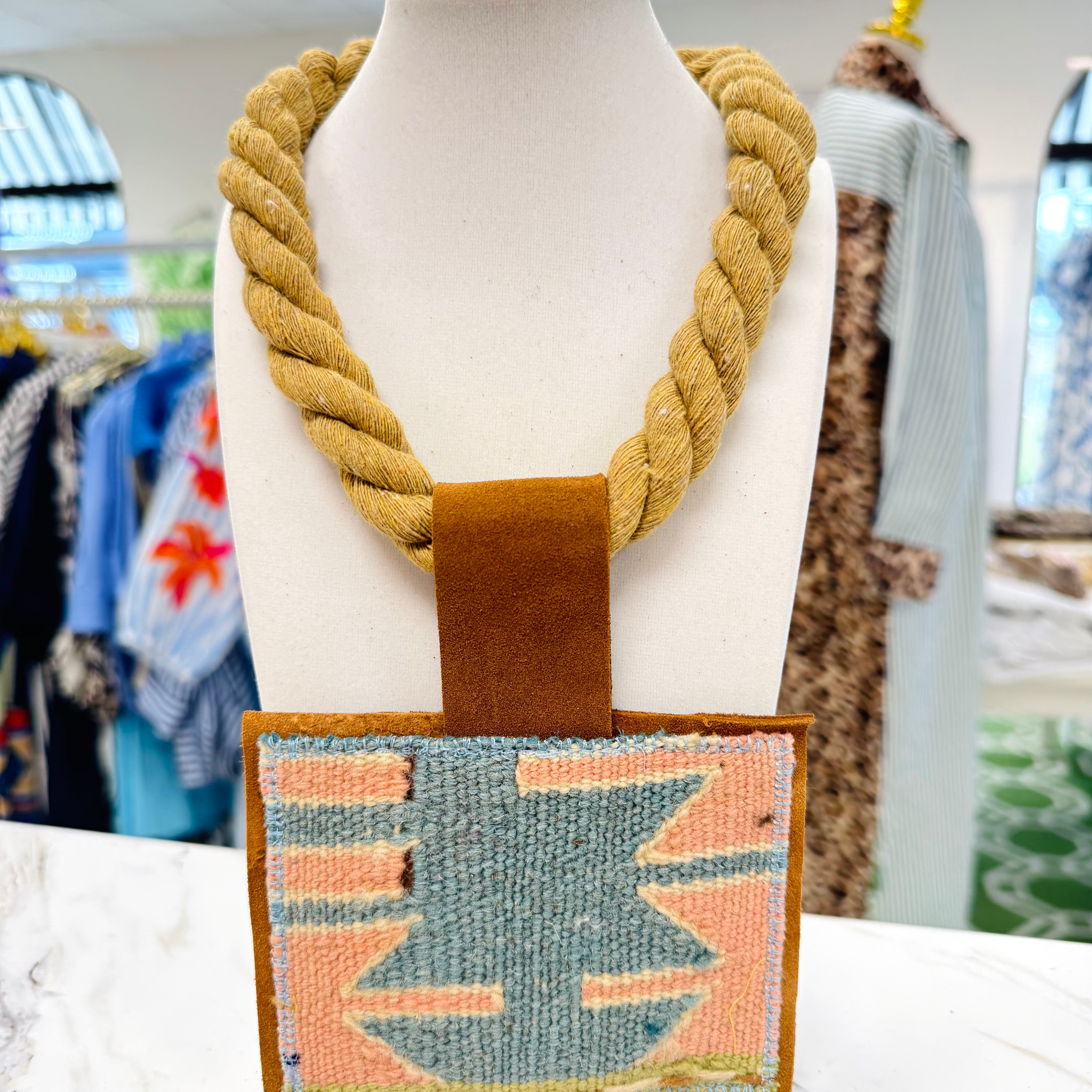 ORIJINAL Rope Pendant Necklace - Blue/Baby Pink/Sage Patch