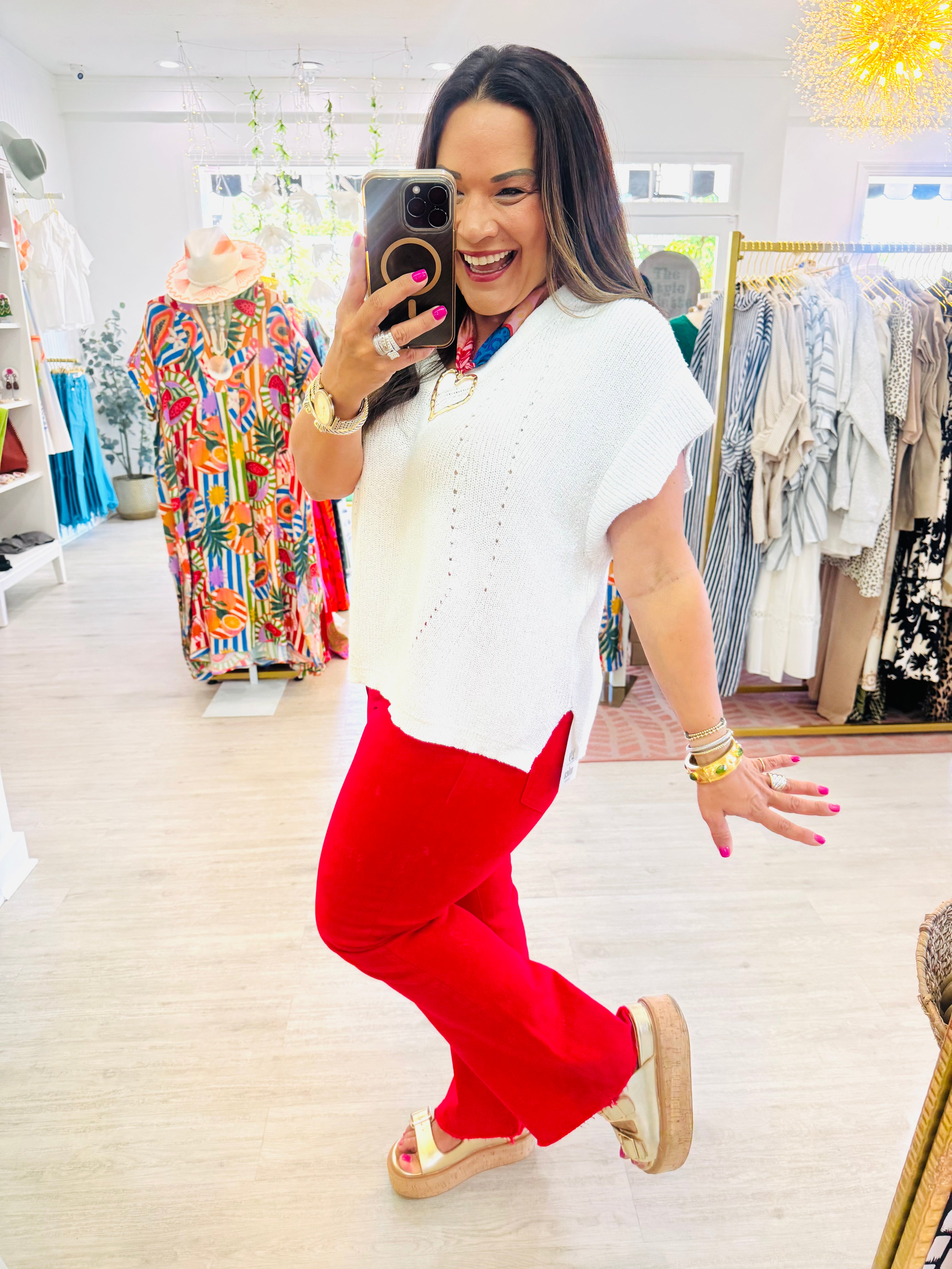 Meredith Red Ankle Flare By Mica