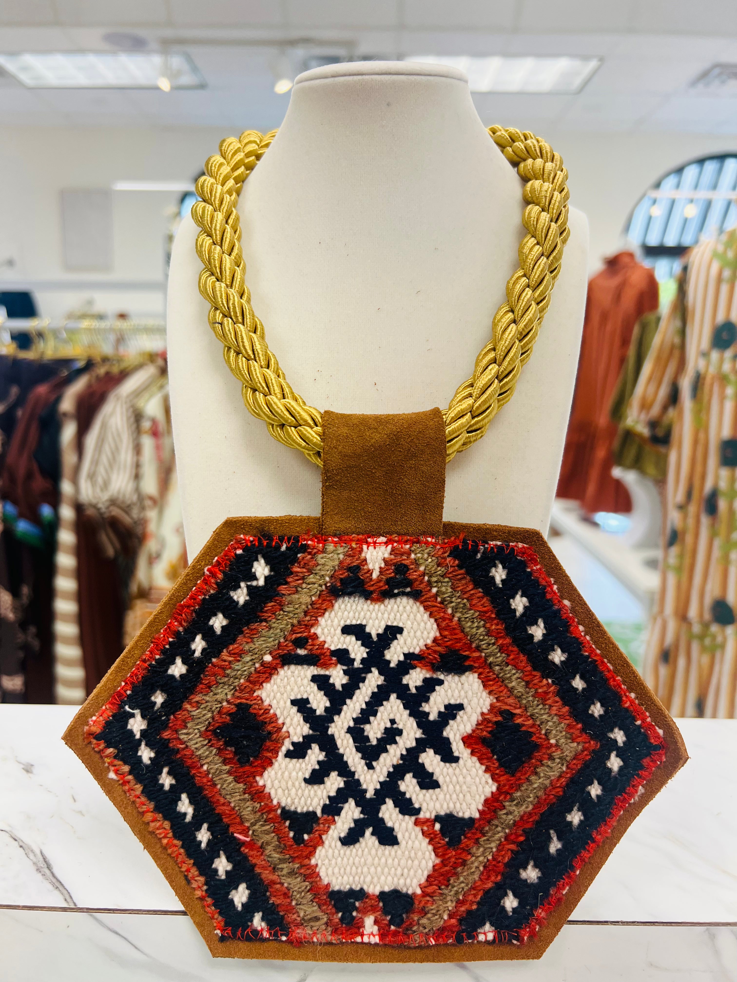 ORIJINAL Gold Rope Pendant Necklace - Navy/White/Red/Brown Patch