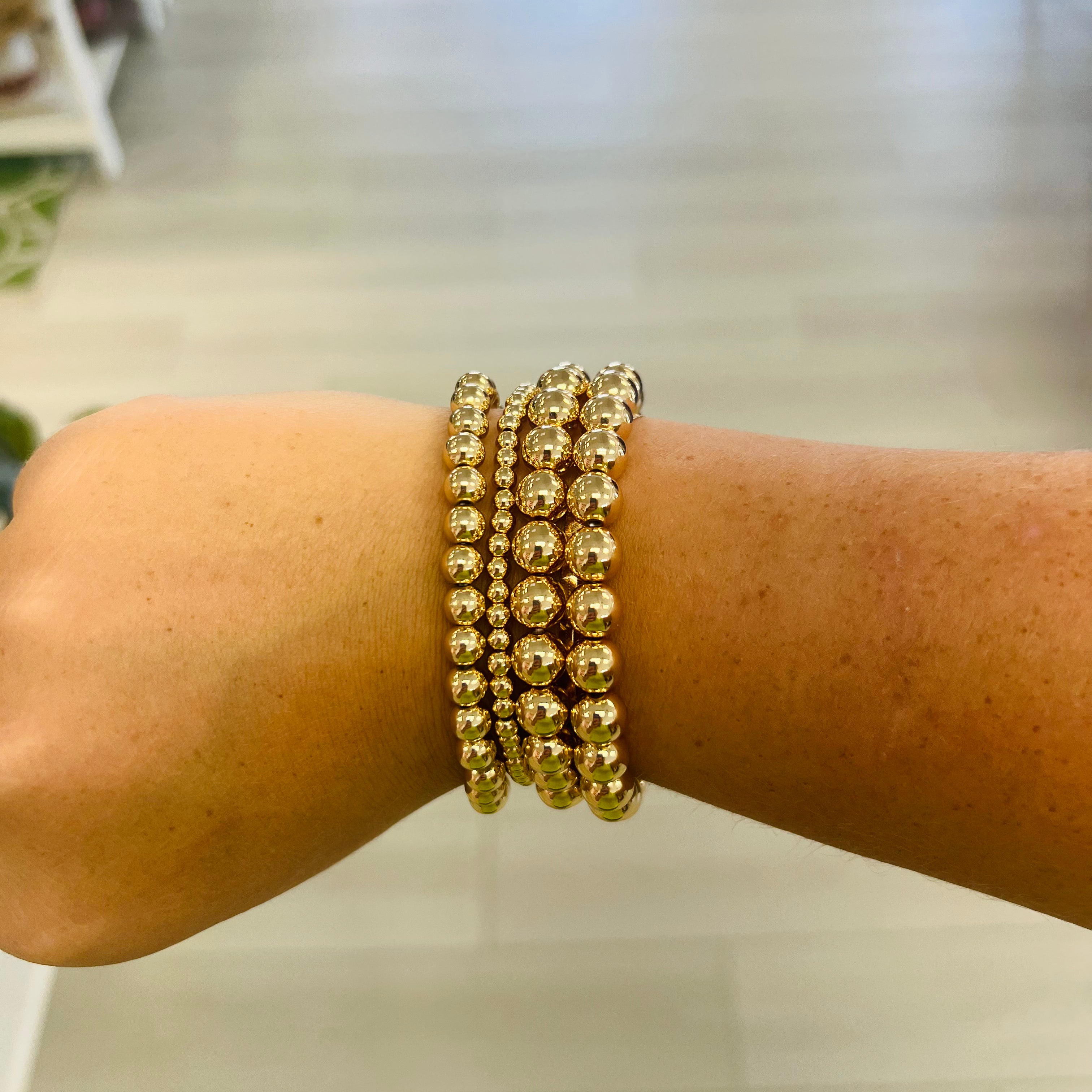 Polished Rose Gold Bead Bracelet Stack
