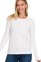Cotton Crewneck Long Sleeve Tee in White