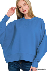 Ribbed Balloon Sleeve Pullover in Classic Blue