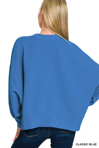 Ribbed Balloon Sleeve Pullover in Classic Blue