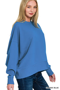 Ribbed Balloon Sleeve Pullover in Classic Blue