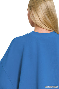 Ribbed Balloon Sleeve Pullover in Classic Blue