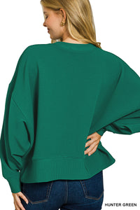Ribbed Balloon Sleeve Pullover in Hunter Green