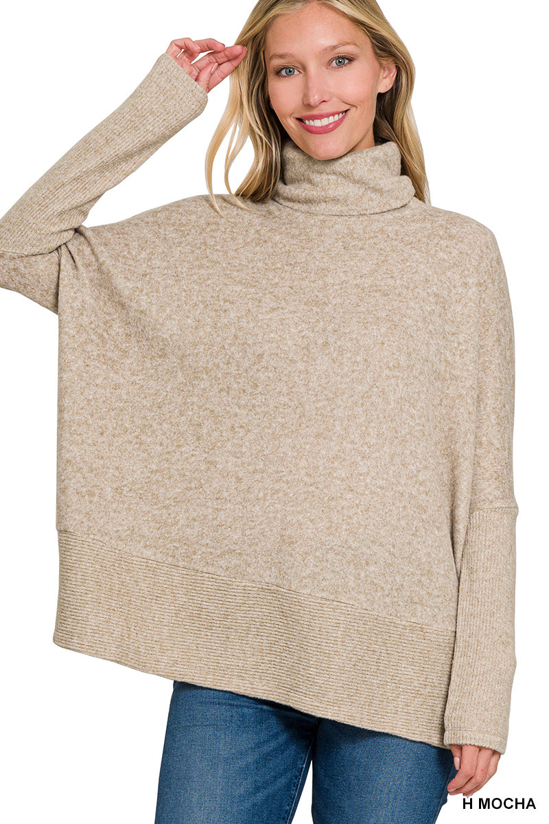 Brushed Melange Hacci Turtleneck Sweater in Heather Mocha