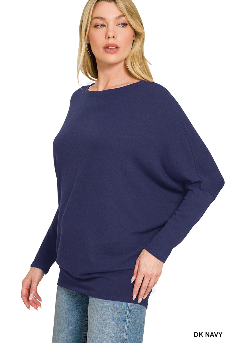 Dolman Sleeve Boat Neck Top in Dark Navy