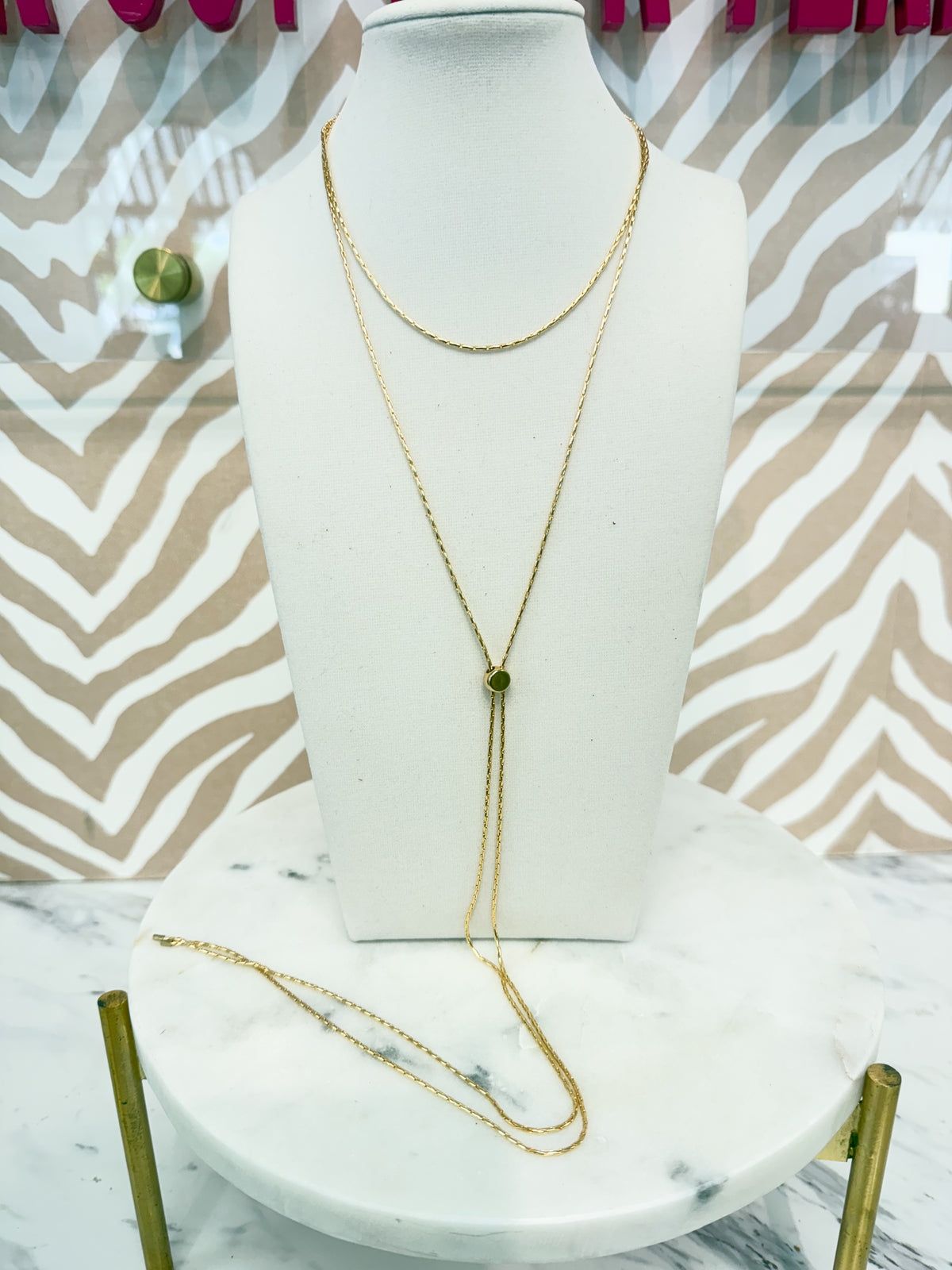 2 Layered Chain Long Necklace - Gold