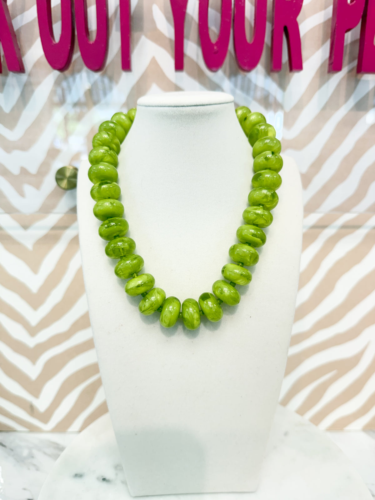 Olive Flat Marble Ball Necklace