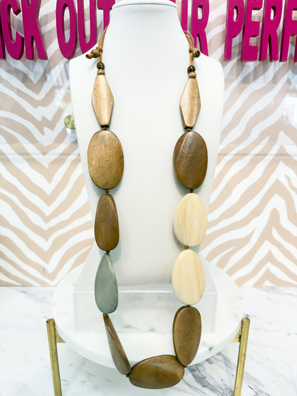 Extra Long Wooden Necklace - Brown Mix