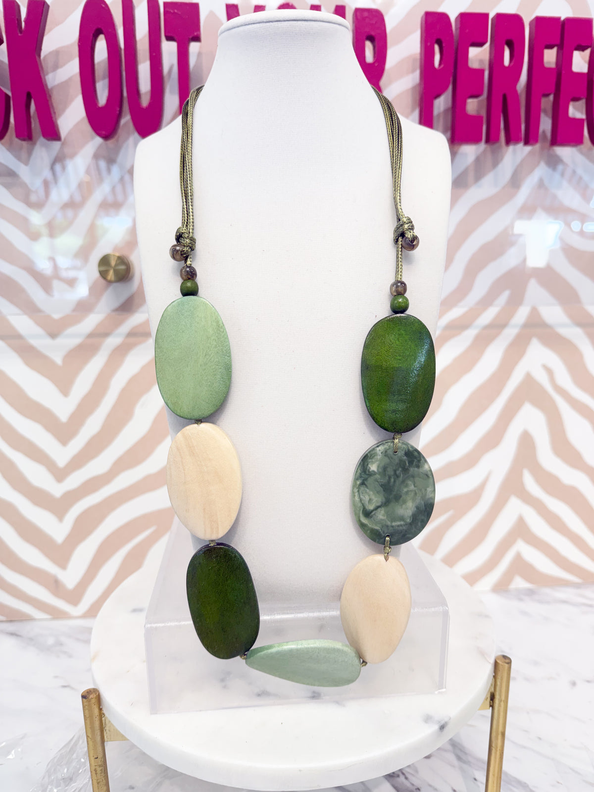 Extra Long Wooden Necklace - Olive Mix
