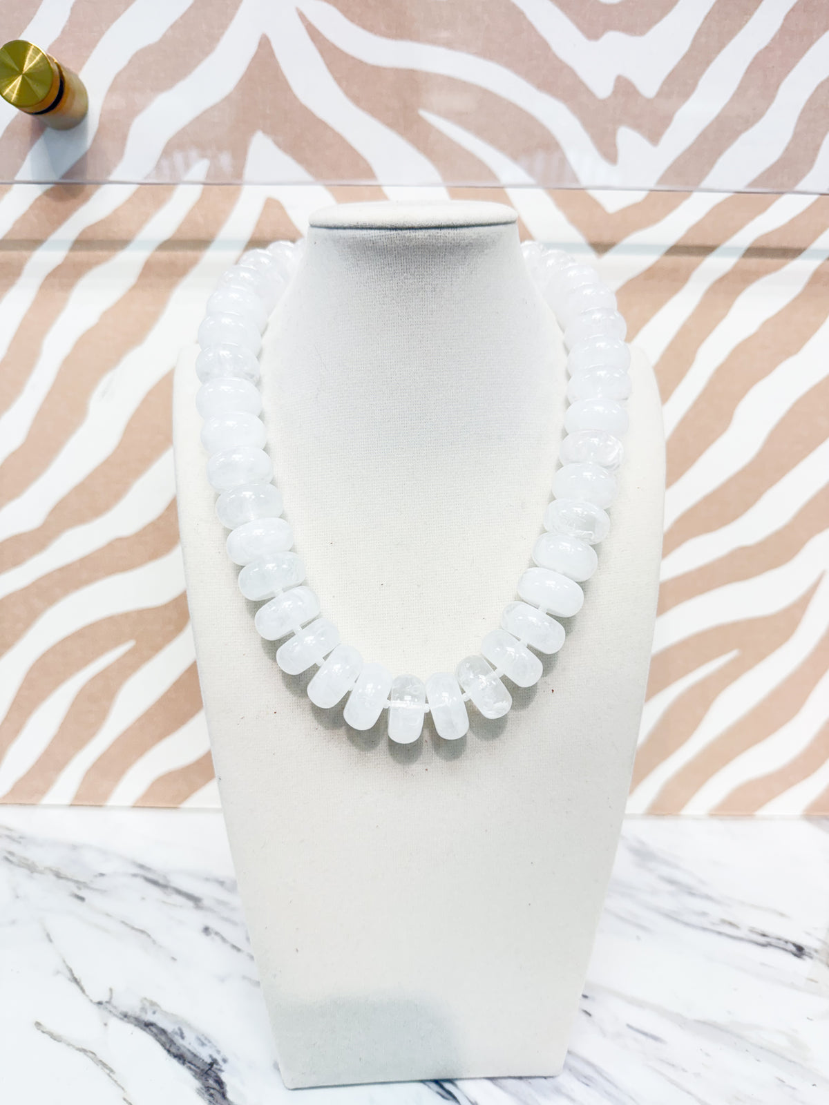 Cloudy White Flat Marble Ball Necklace