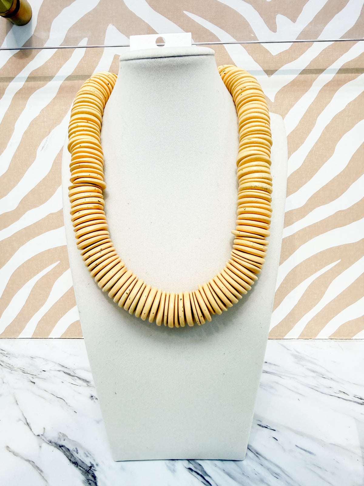 Cream Wooden Flat Plate Necklace