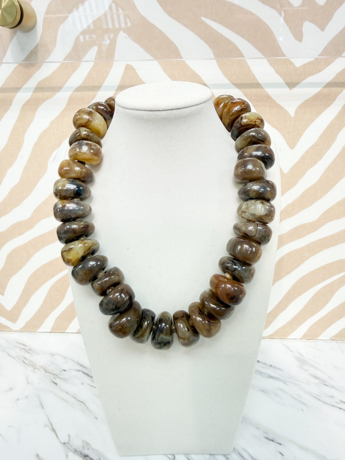 Marble Stone Beaded Necklace - Brown